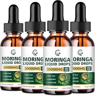 (4 Pack) Organic Moringa Liquid Drops, Pure Moringa Leaf Extract Supplement with Black Pepper, Grape Seed Extract for Skin, Gut, Immune Support, More Potency Than Powder