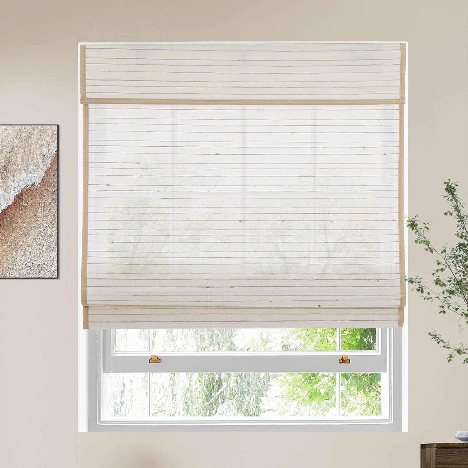 LETAU Natural Blinds for Indoor Windows, Cordless Light Filter/Sheer Jute and Grass Rattan Blinds,Pattern 7