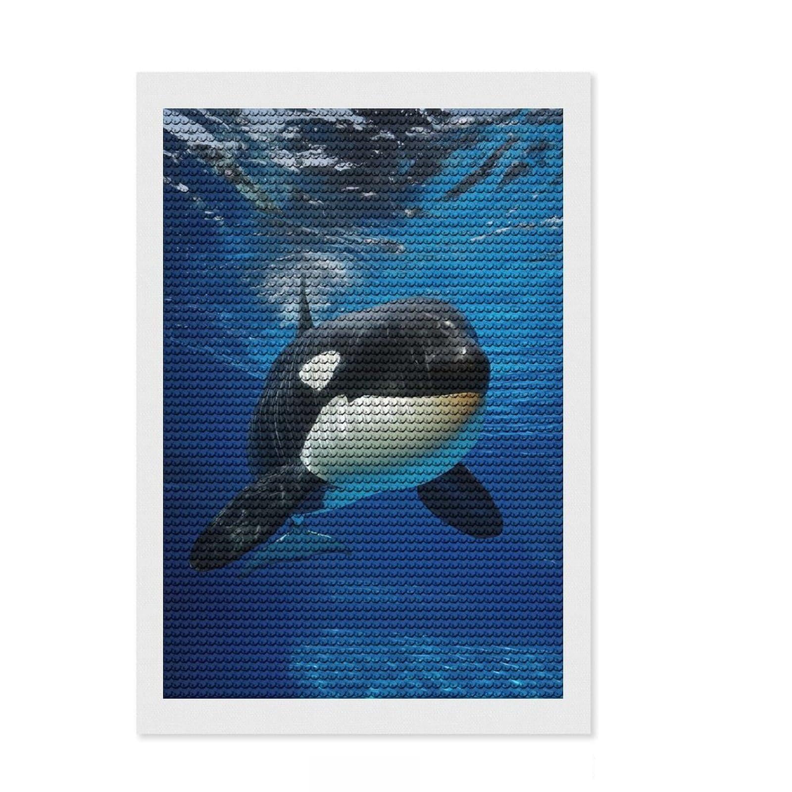 Junmoney Underwater Orca Portrait Diamond Art Canvas 8"x12", for Beginners, Easy to Enjoy, Cosy Home Accent, Christmas Gift, Enjoyable At-Home Hobby