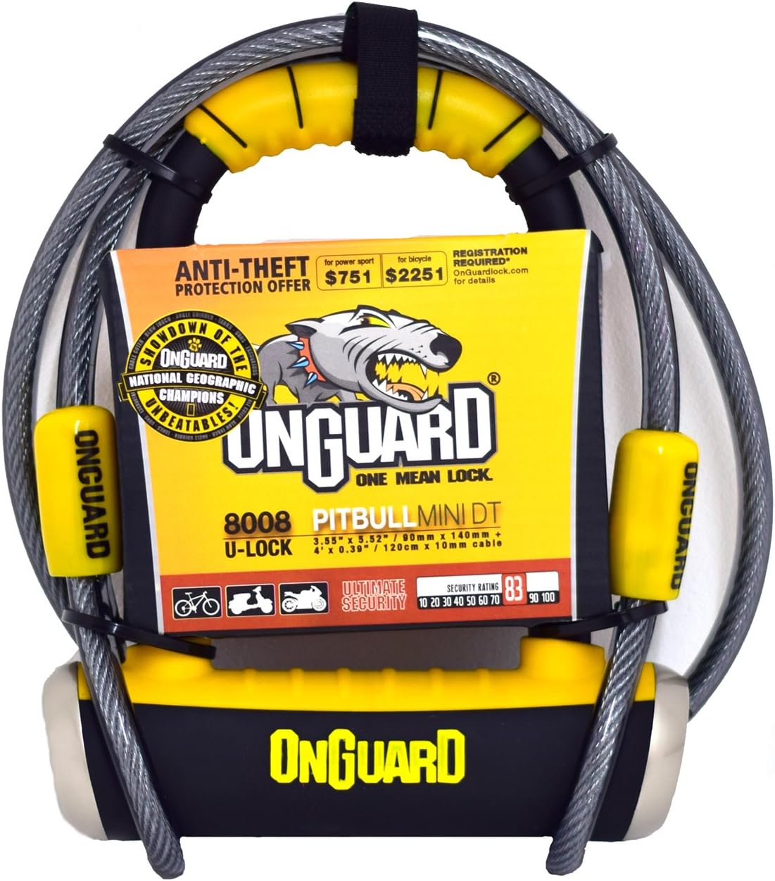 Antivol Vélo U-Lock OnGuard Pitbull Mini DT - Cadenas En U Sécurisé