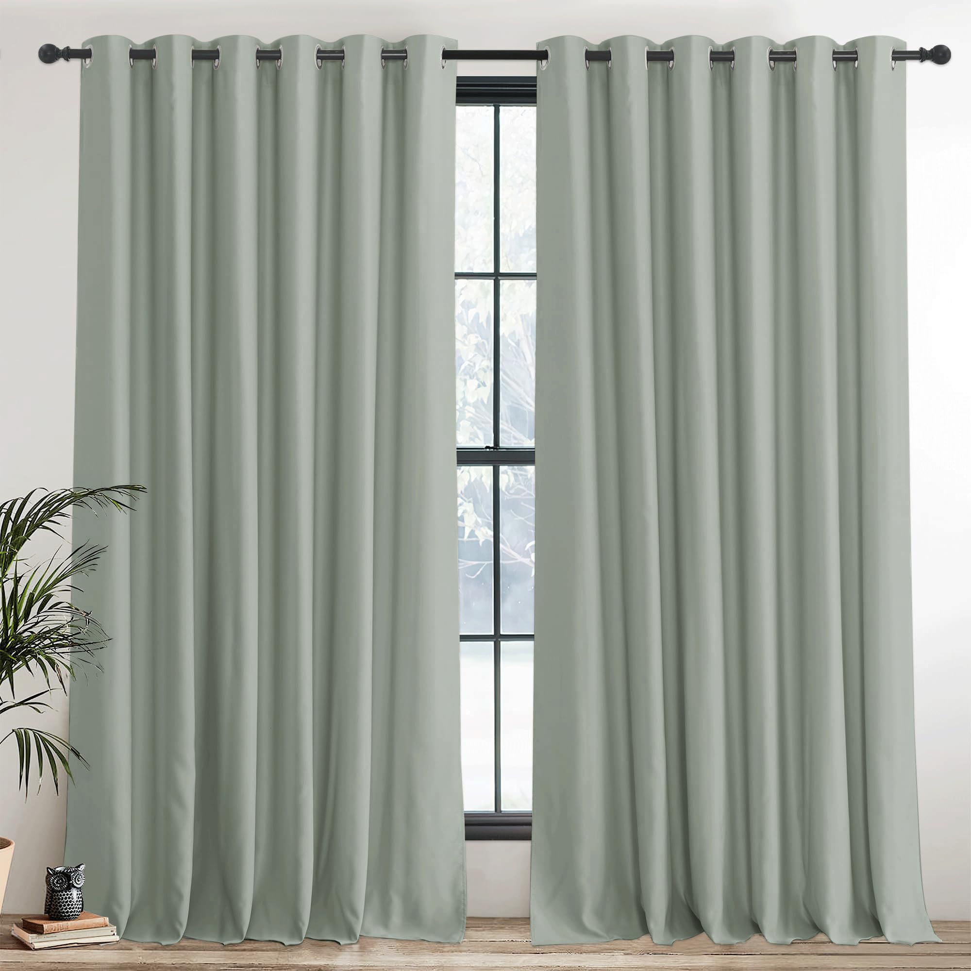 PONY DANCE Extra Wide Sage Blackout Curtains for Living Room Thermal Insulated Black Out Curtains Eyelet for Bedroom/ Hotel/ Lounge Drapes, 2 Panels, W90 x L90, Sage Green โ image 1