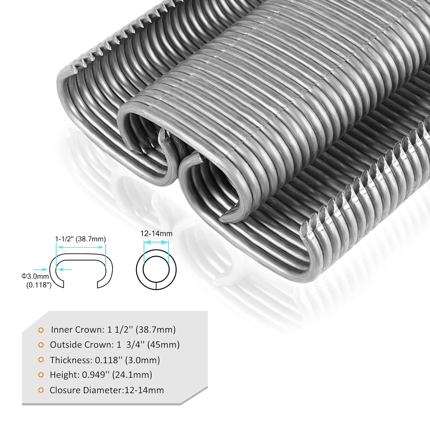 C50 11 Gauge Zinc-Aluminum Alloy Hog Rings Staples 1-1/2-Inch Crown, 13.5-14mm Diameter C Rings for Wire Cages, Fencing, Gabion (Standard Strength)