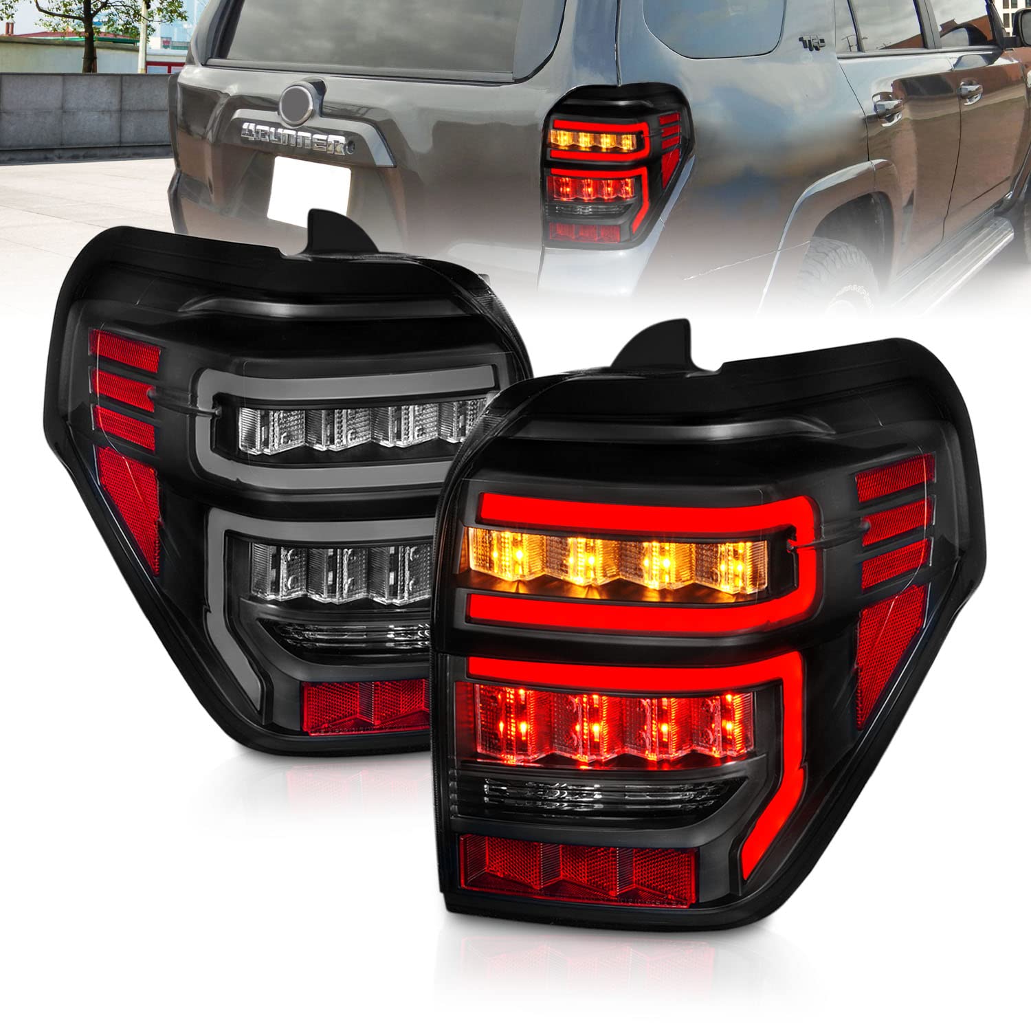 AmeriLite for 2010-2022 Toyota 4 Runner LED Tube Black Replacement Tail Light Assembly Pair - Passenger and Driver Side