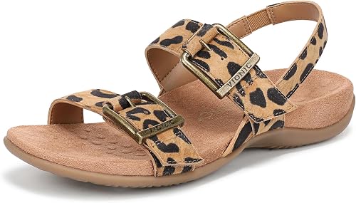 Vionic Women's Reese Sandal Tan Leopard Suede 6.5 M