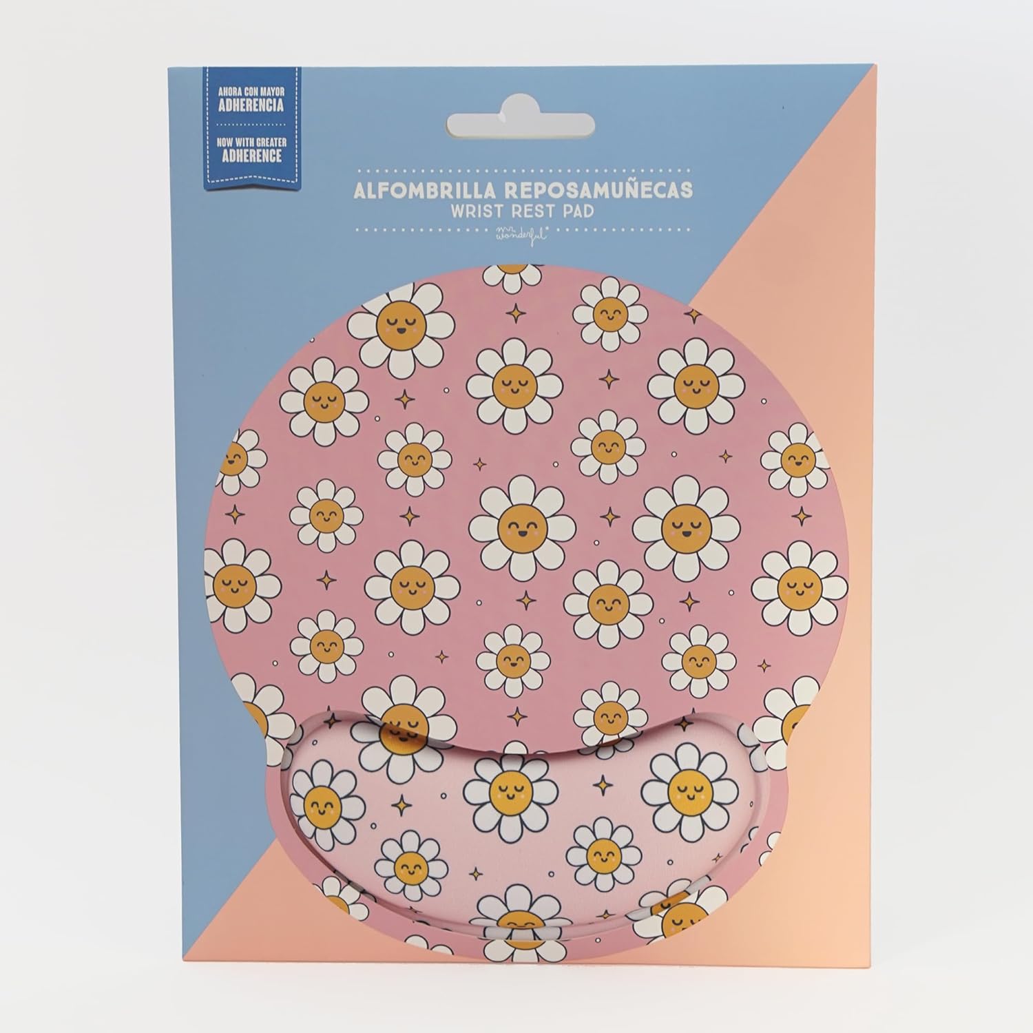 WONDEE Mr Wonderful Gel Mouse Mat with Wrist Rest, Pink Daisy Design, Ergonomic Mouse Mat with Hand Rest That Makes Joy - Gifts for Girls and Women