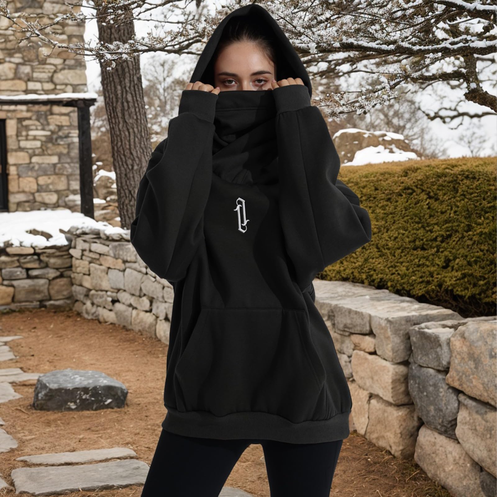 Sudaderas con Capucha para Mujeres con Bufanda Suave Suéter Algodón Oversized Casual Hoodie Otoño e Invierno