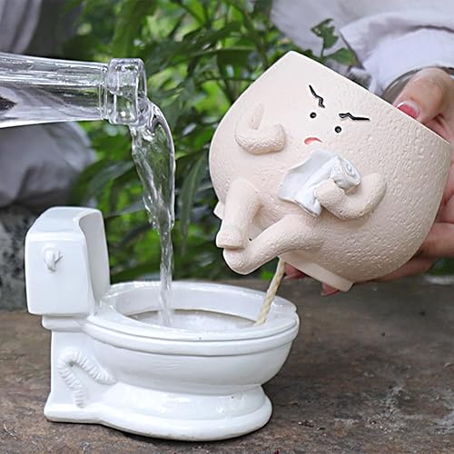 Miniatura 5 de NINIPAPA Divertida maceta de inodoro con orificio de drenaje para plantas de interior, bonita maceta de riego automático para macetas suculentas,