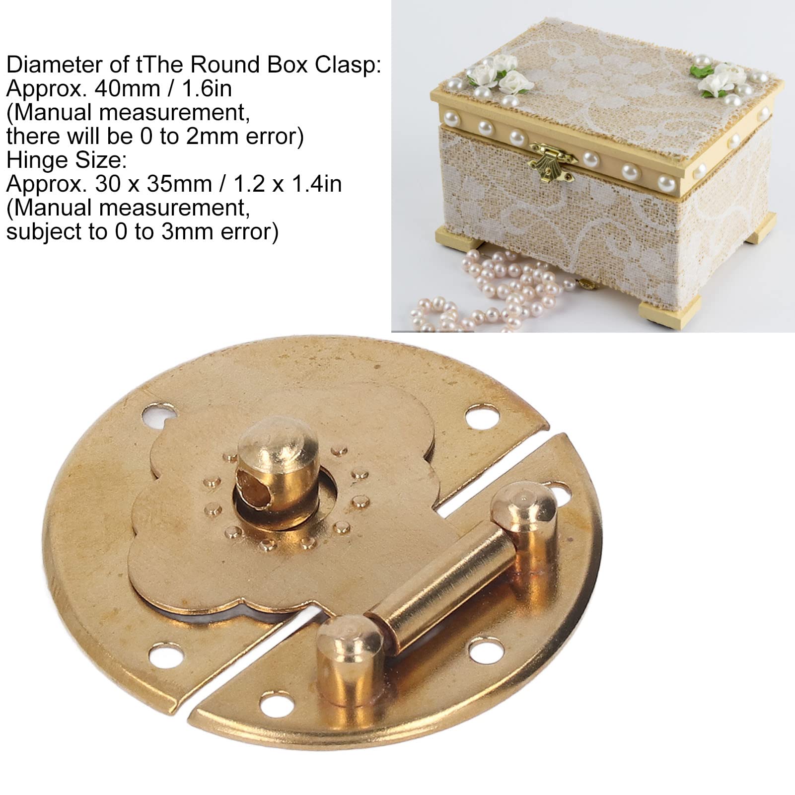 Vintage Locking Hasp Latch, Embossing Copper Hinge Lock Jewelry Box Lock with Screws Wooden Case Treasure Chest Wedding Card Box (Brass Color)