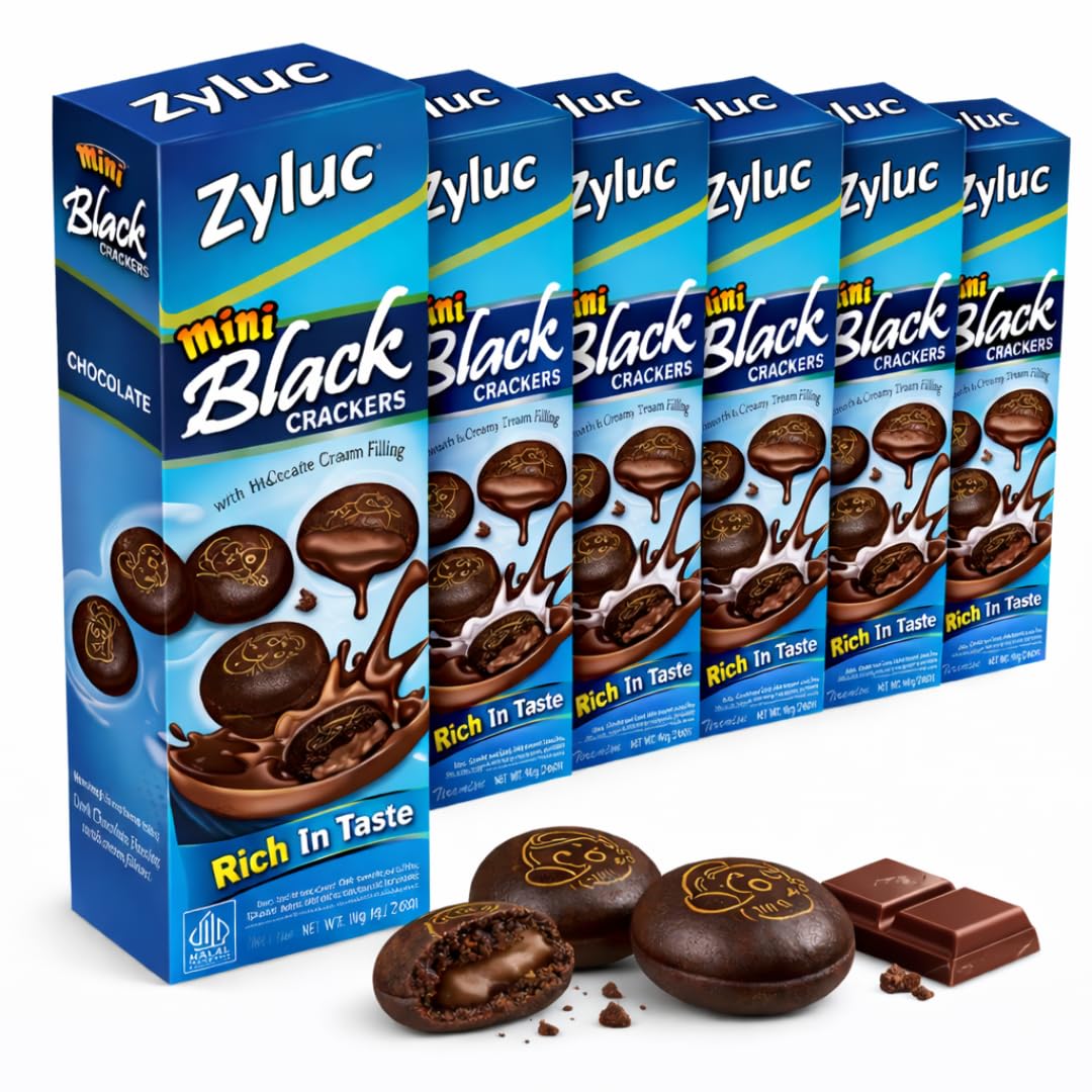Zyluc Mini Black Crackers – Chocolate Snack with Real Cocoa Powder – Portable 35g Pack – Crisp Texture, Halal Certified, Made with Non-GMO Ingredients – Product of Indonesia – (Pack of 5) Chocolate Pack of 5