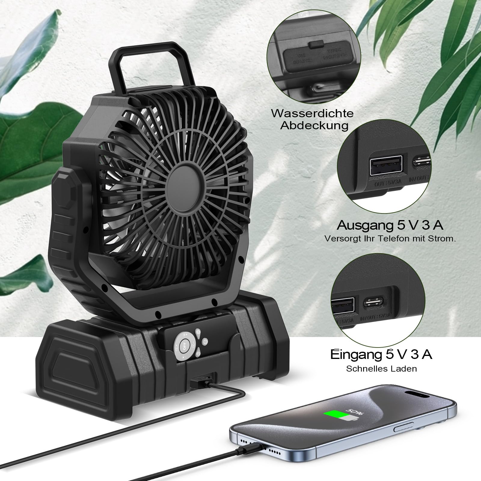 Ventilatore Portatile da Campeggio con Luce LED, 4 Livelli 20000 mAh con Telecomando e Gancio Ventilatore da Tavolo USB Silenzioso per Pesca, Picnic, Barbecue, Escursionismo