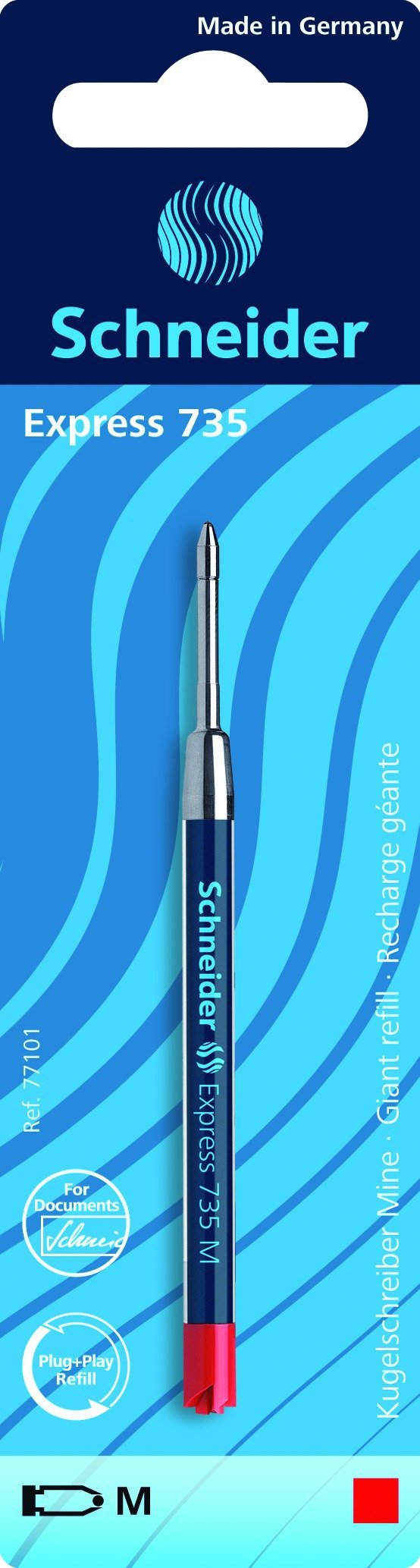 Schneider Express 735 Ballpoint Pen Refill Indelible, M, Red, Blister Card