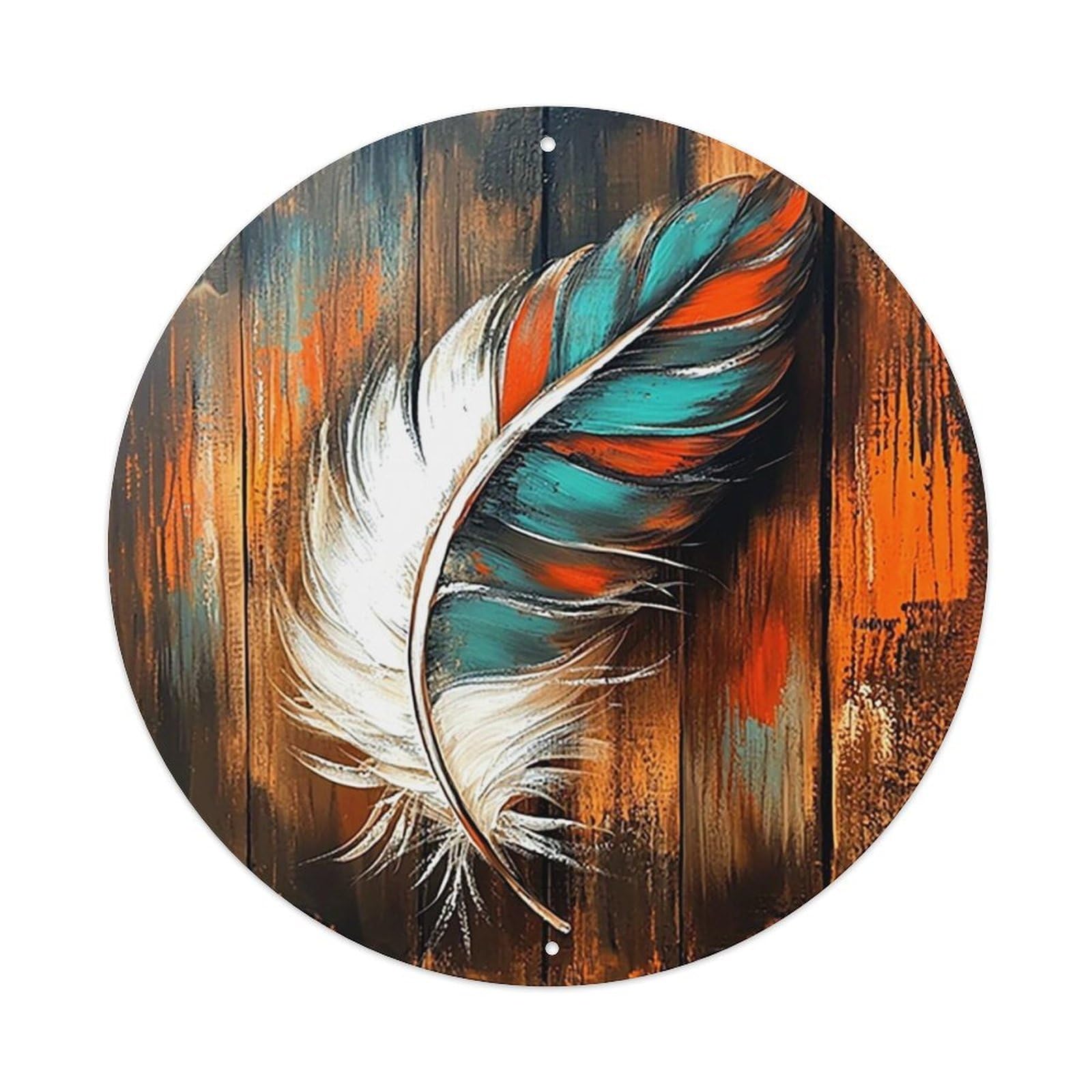 Feather Art Wood Background Pattern Tin Sign Metal Poster Vintage Metal Signs for Home Man Cave Bar Cafe Kitchen laundry room Wall Decorations Gift 8x8Inch