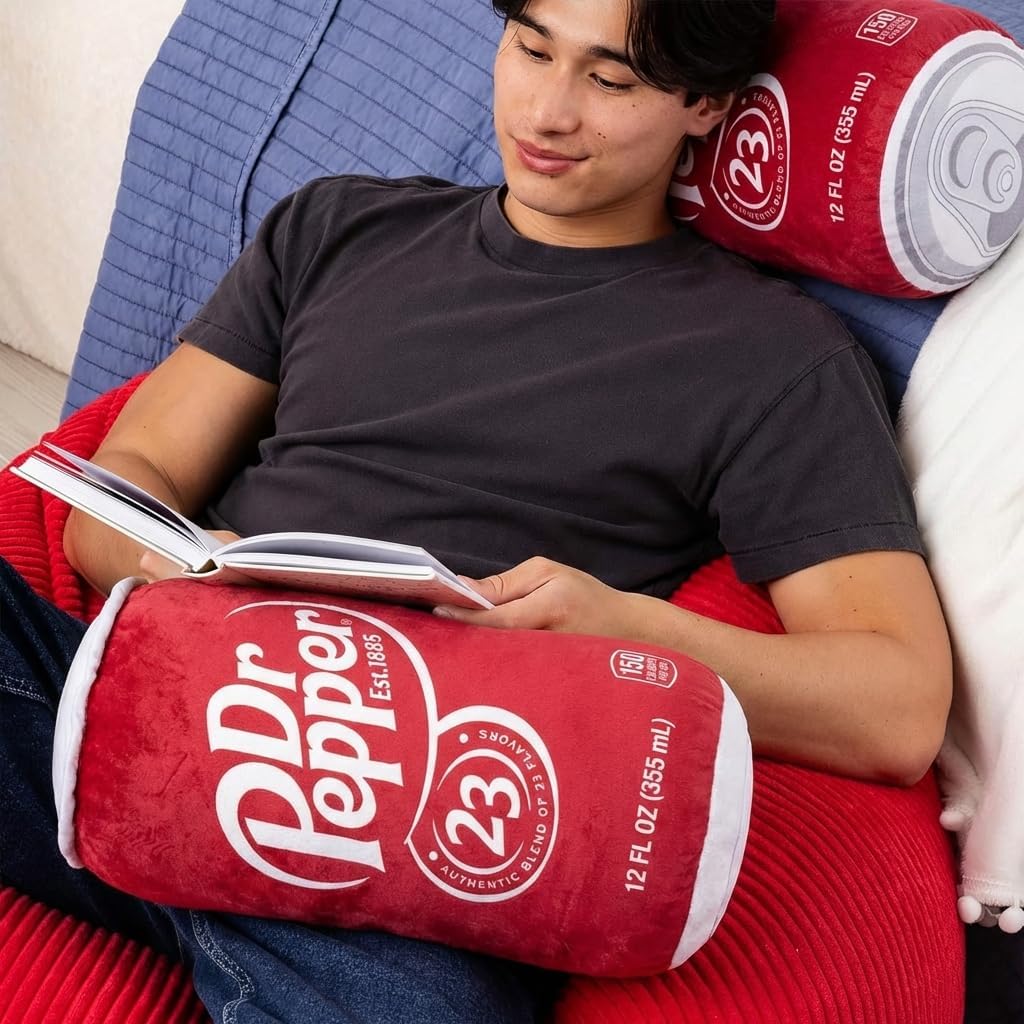 Dr Pepper Pillow – Soda Can Plush Pillow, Funny Gag Gift for Men & Women, Soft Decorative Cushion for Bedroom, Living Room & Couch