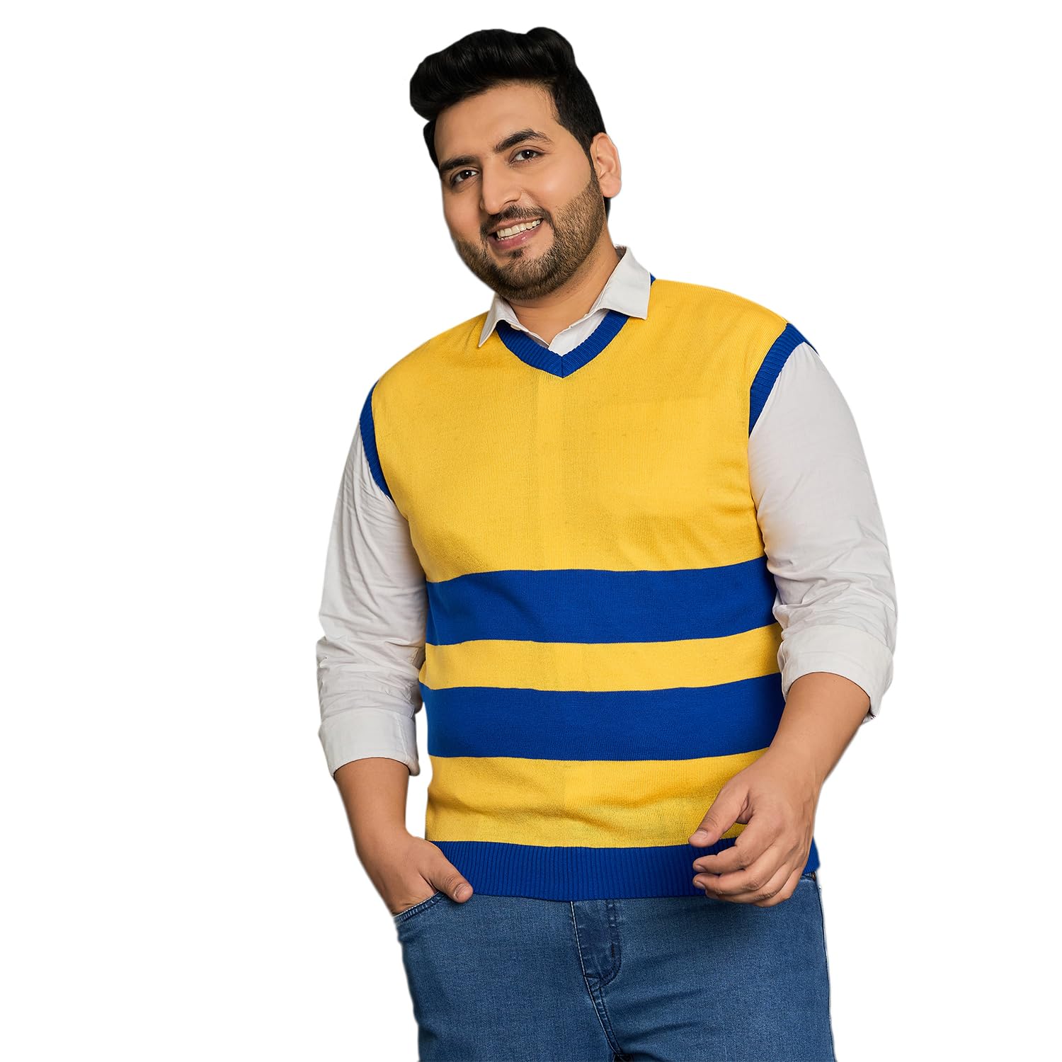 bigbanana Men Plus Size Striped Yellow Sweater(Laverton,Yellow,2XL)-picture-13