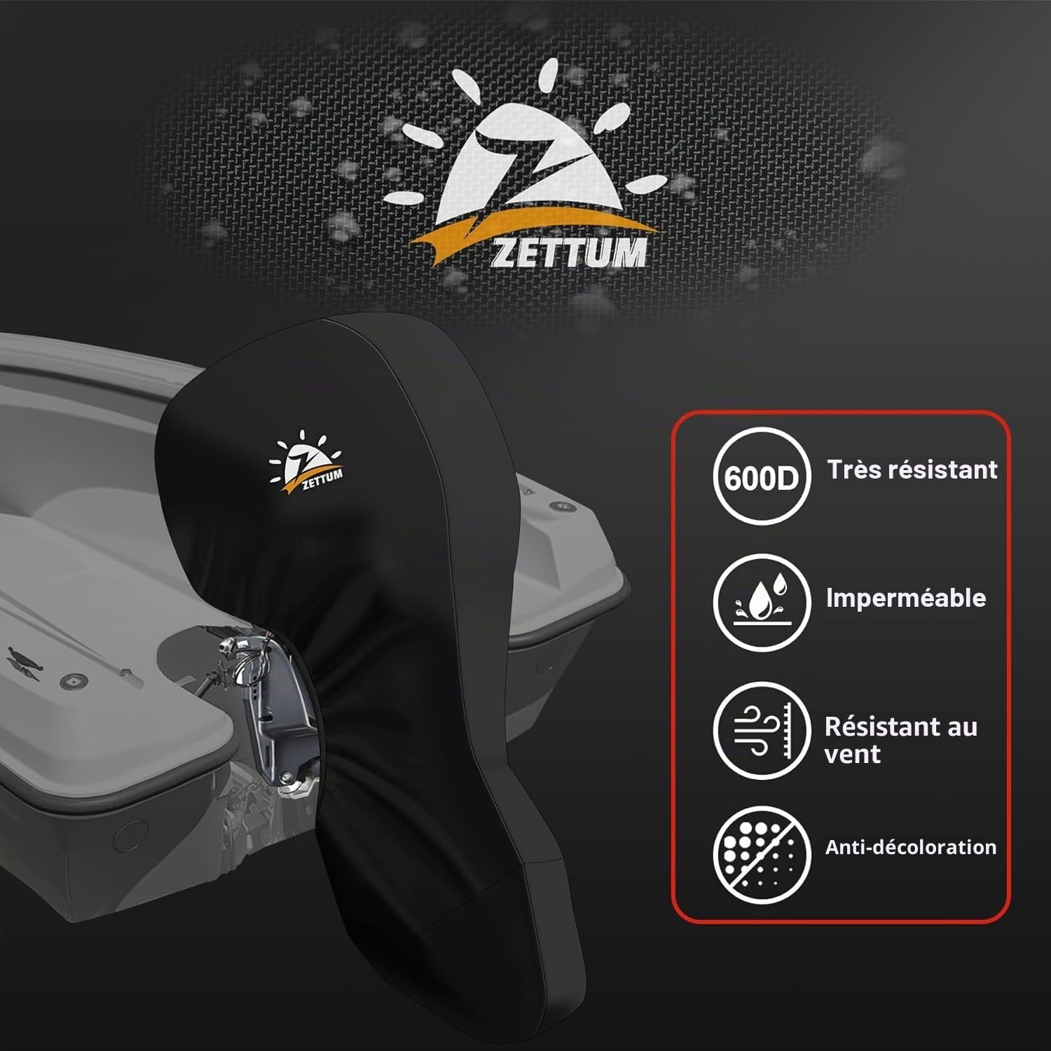Zettum Housse de Moteur Hors-Bord de Bateau de 30-50 HP, Housse de Protection Intégrale Moteur en Oxford 600D, imperméable et résistante, Universelle pour Remorque, Mercury, Yamaha, Suzuki, Evinrude