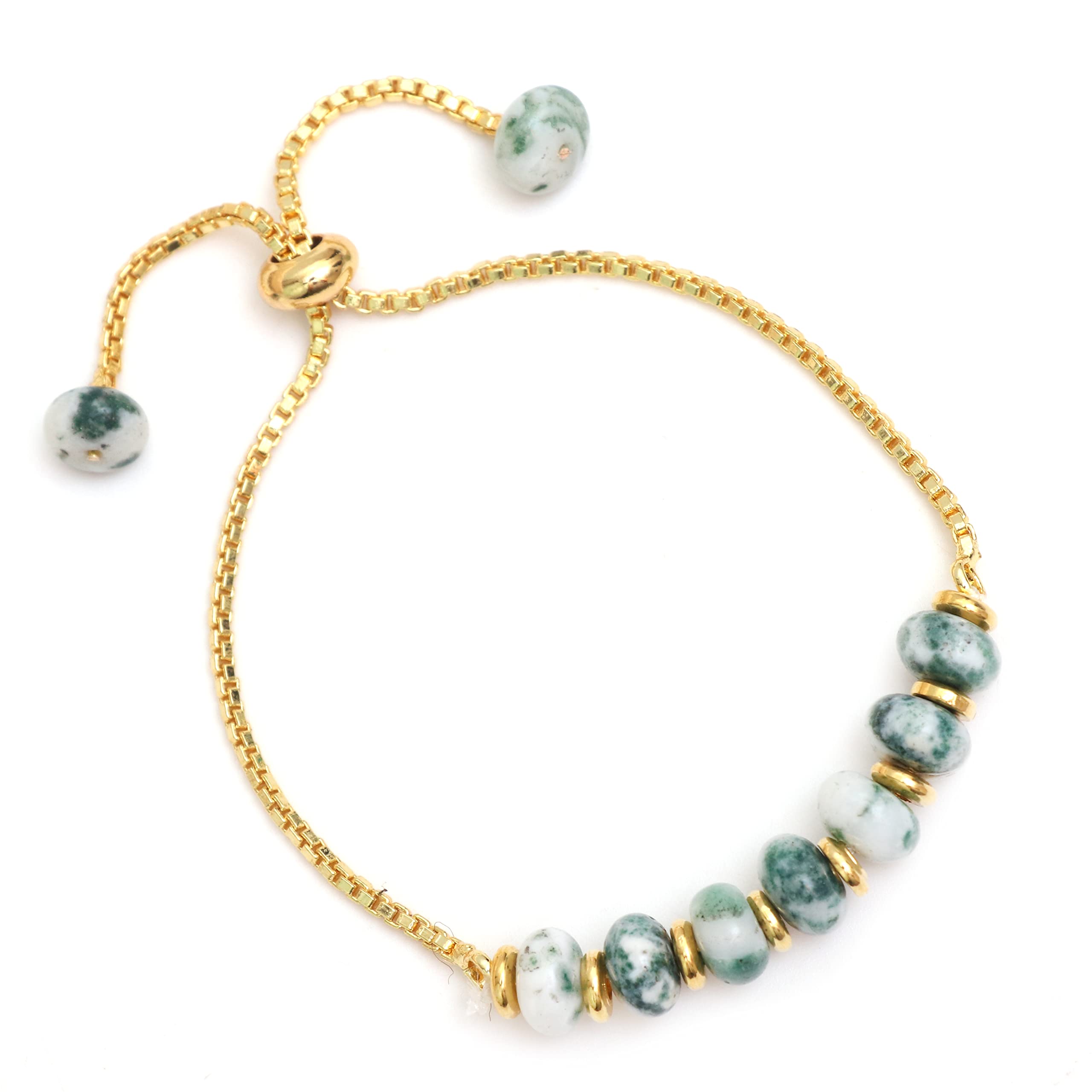 GEMPIRES NATURE’S TREASUREGempires Moss agate Bolo Bracelet, Beaded Bohemian Bracelets,14k Yellow Gold, Adjustable Bracelets For Women