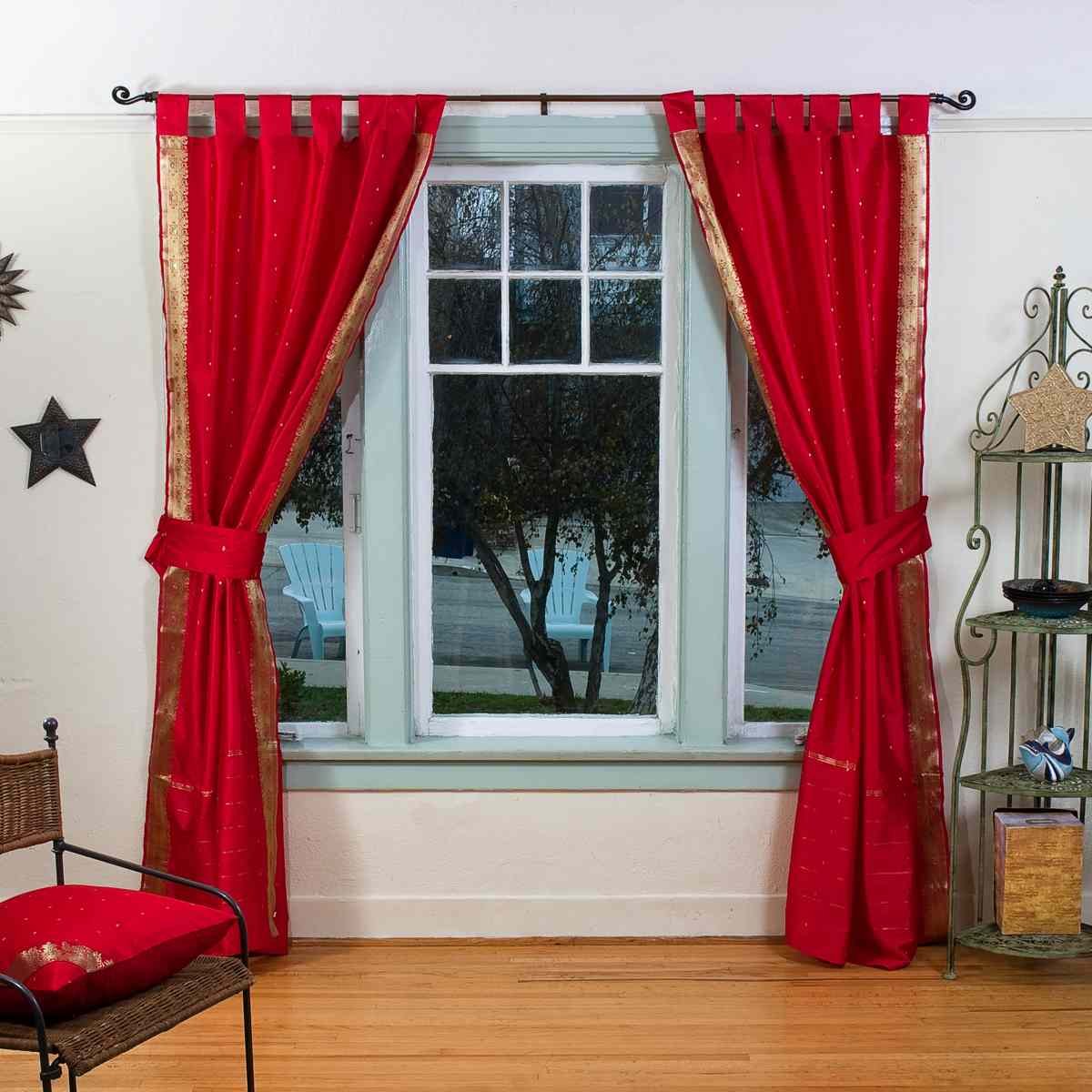 Indian Selections Indo Fire Brick Tab Top Sari Sheer Curtain (43 in. x 84 in.) with matching tieback