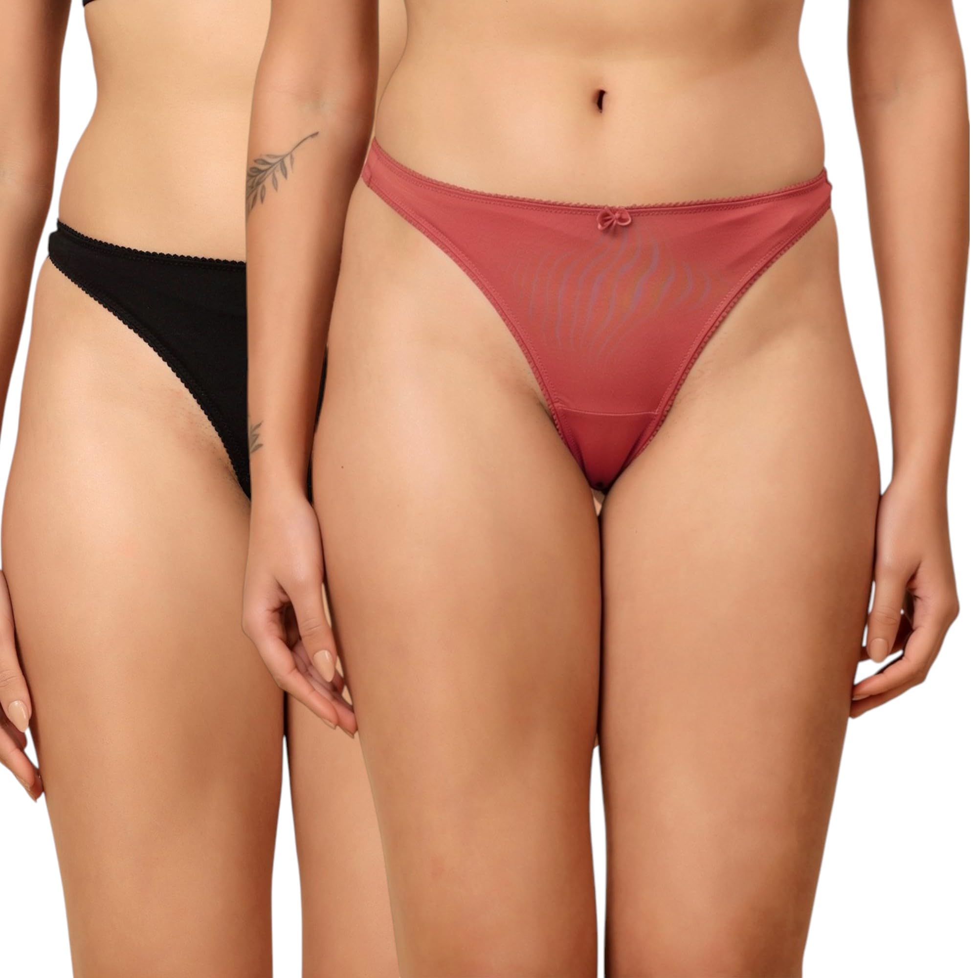 Women Microfiber & Cotton Brazilian Thong Briefs-image-35
