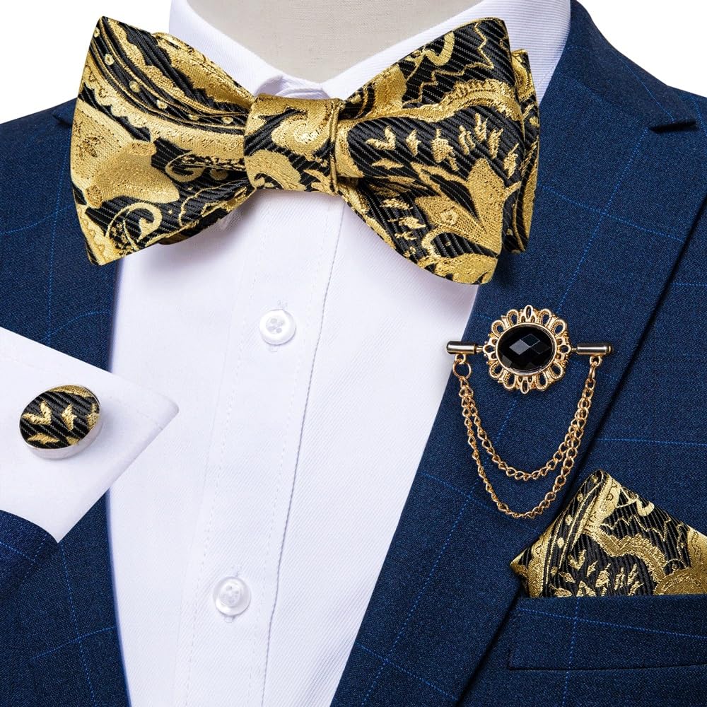 JFDBGU Paisley Self Tie Bow Tie Silk Woven Wedding Party Ties Hanky Brooch Pin Set Tuxedo Bow