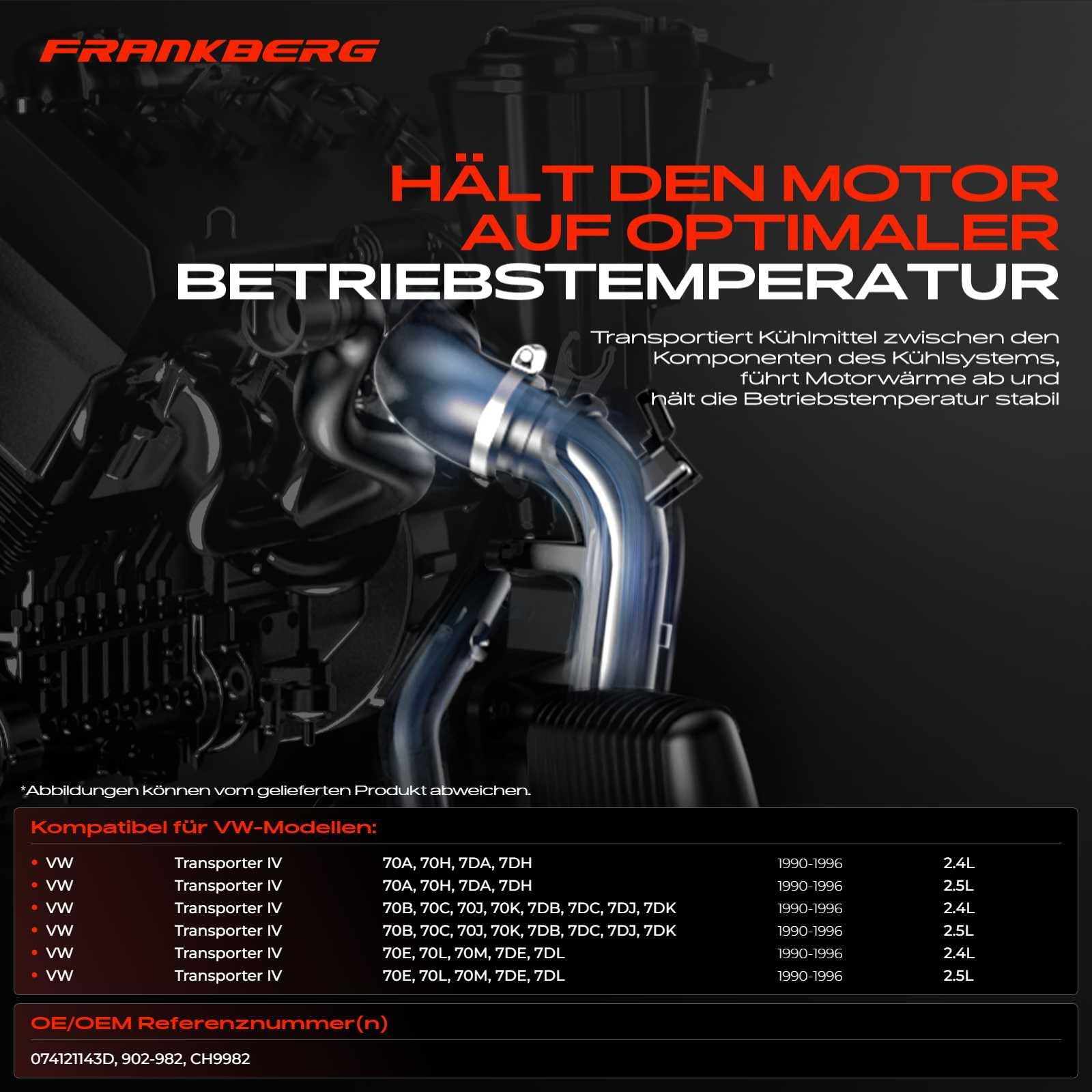 Frankberg Tubo di distribuzione del riscaldamento Flangia del liquido di raffreddamento Compatibile con Transporter IV Bus 70B 70C 70J 70K 7DB 7DC 7DJ 7DK 70A 70H 7DA 7DH 70E 70L 70M 7DE 074121143D