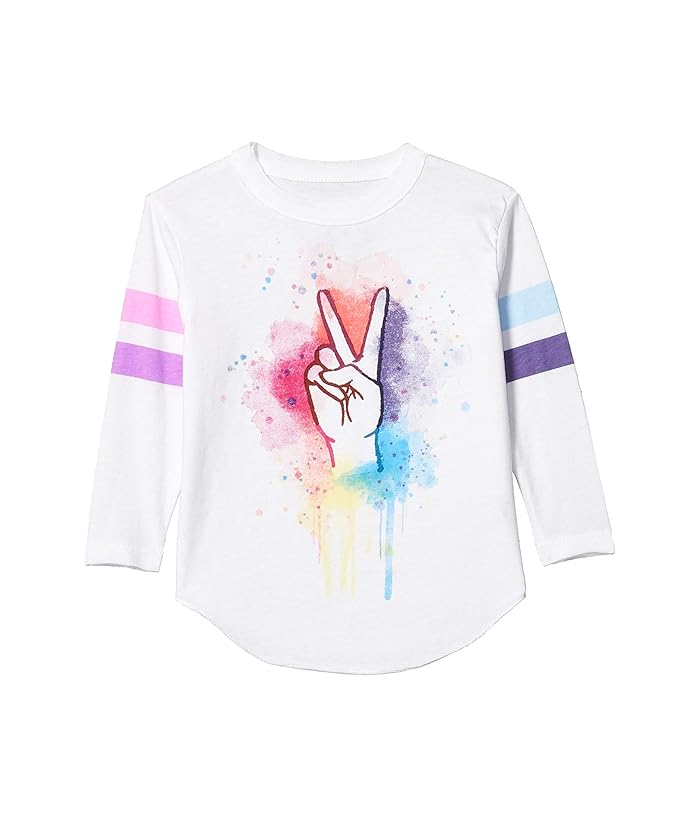 Chaser Kids  Peace Fingers Vintage Jersey Long Sleeve Shirttail Tee (Toddler/Little Kids) (White) Girls Clothing