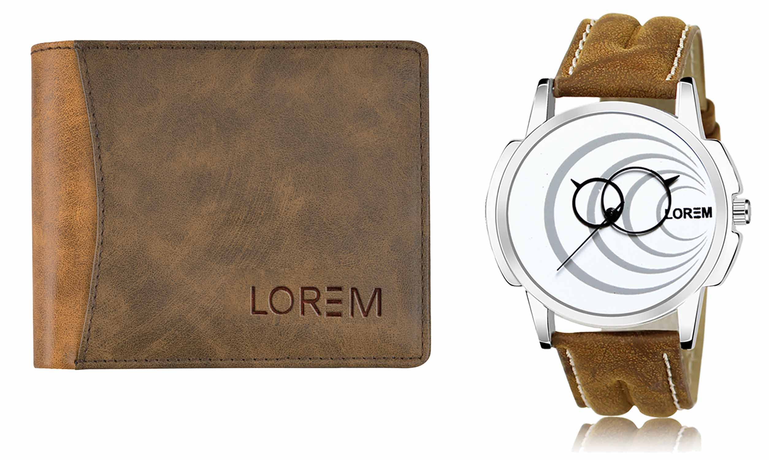 LOREM Brown, Tan Color Faux Leather Wallet & White Analog Watch Combo for Men | WL26-LR63 (B09W29213S) Amazon Price History, Amazon Price Tracker