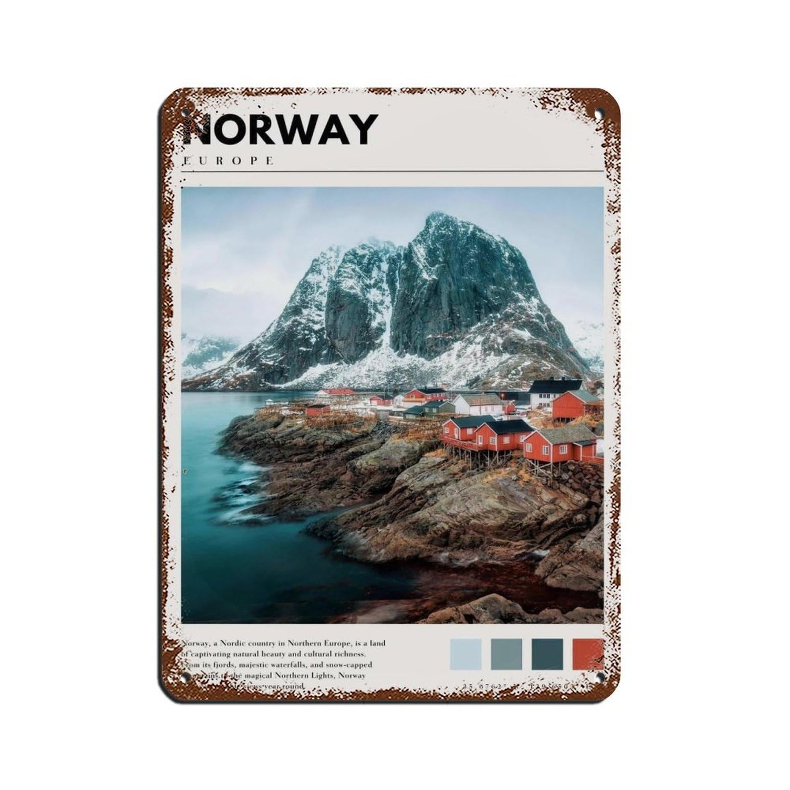 Norway Art Norway Photography Norway Poster Tin Sign Vintage Metal Pub Club Cafe Bar Home Wall Art Decoration Poster Retro 12x16inch(30x40cm)