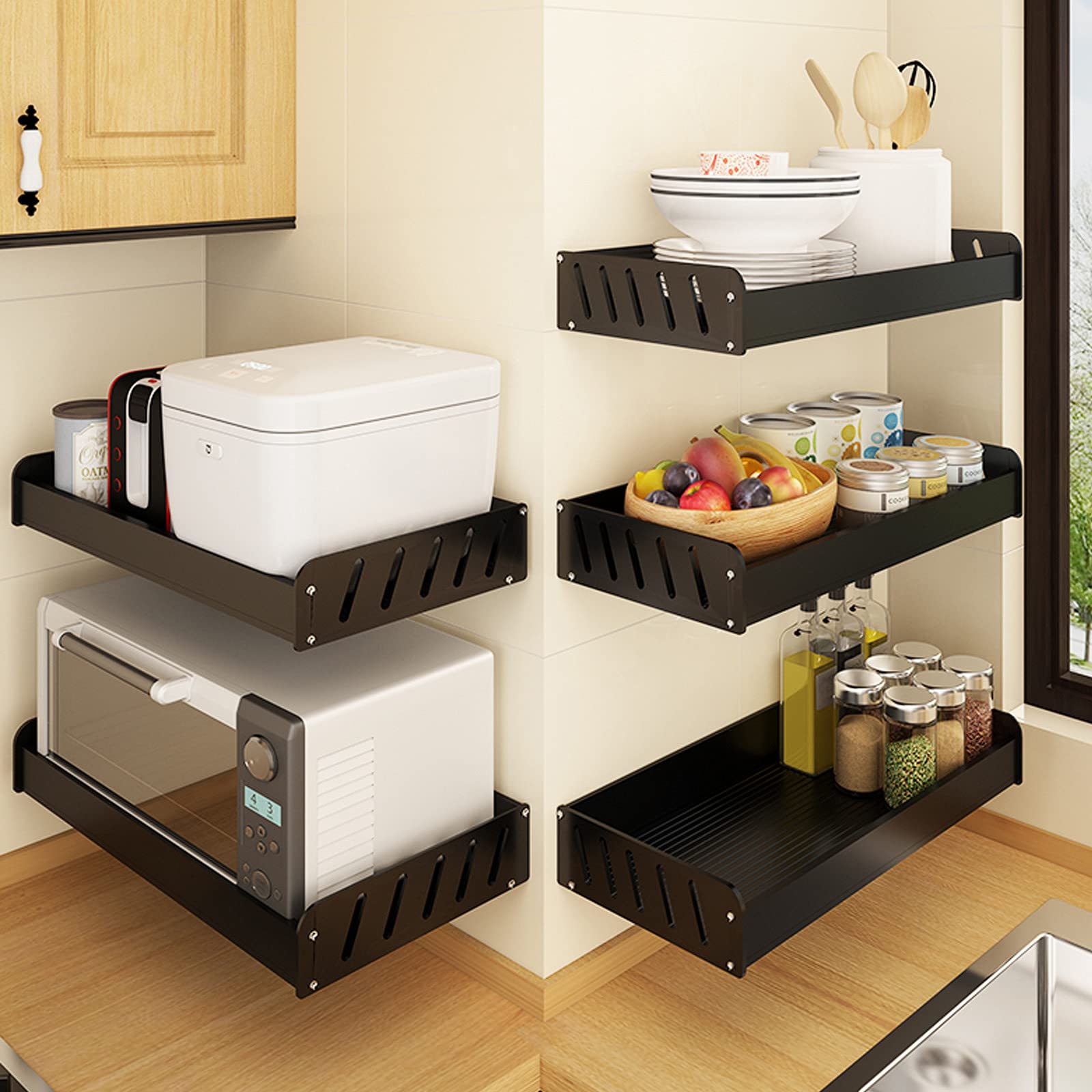 Estante de Almacenamiento de Aluminio para microondas - Soporte de Pared para Horno, Estante de Cocina para frascos de Especias y Utensilios de Cocina, solución de organización par