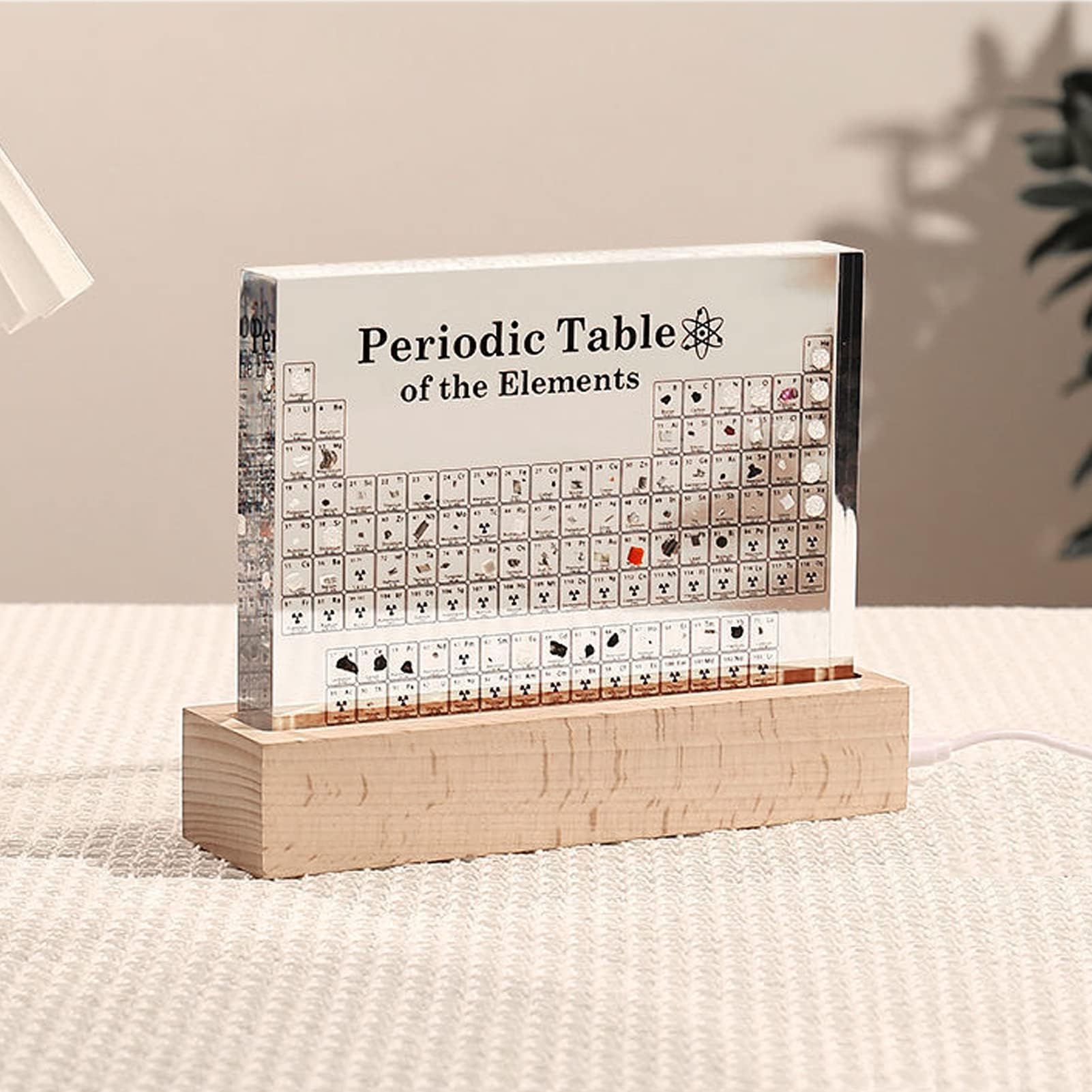 Periodic Table of Elements,Periodic Table with 83 Real Elements Inside,Acrylic Periodic Table with Wooden LED Base,for Decor Gifts Crafts Students Teacher