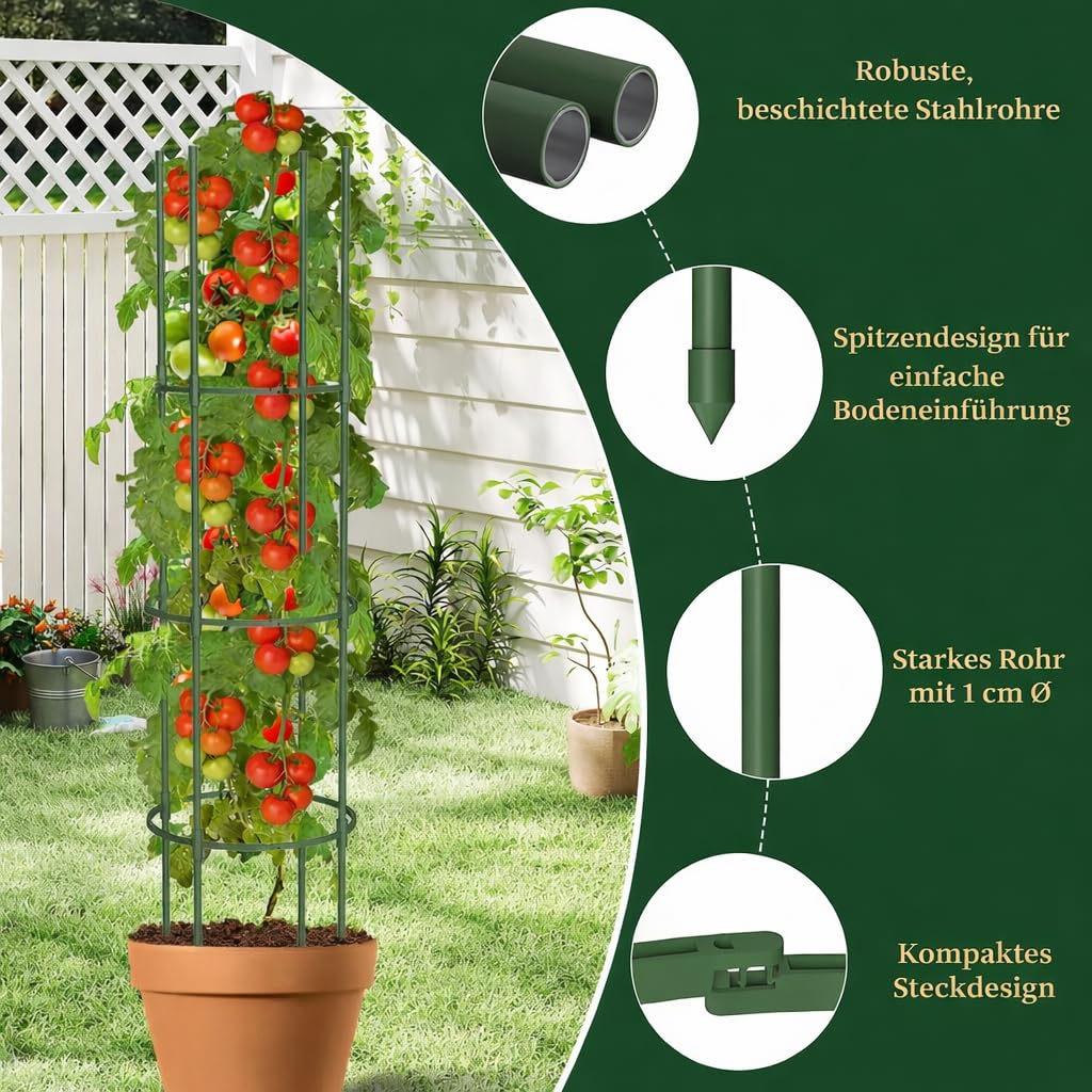 Tomaten Rankhilfe 6 Stück, 123cm Rankhilfen für Kletterpflanzen, Verstellbarer Tomatenkäfig & Pflanzenstütze, Rankgitter Metall, Tomatenturm/Gurkenturm für Rosen, Blumenstütze, Garten, Hochbeet
