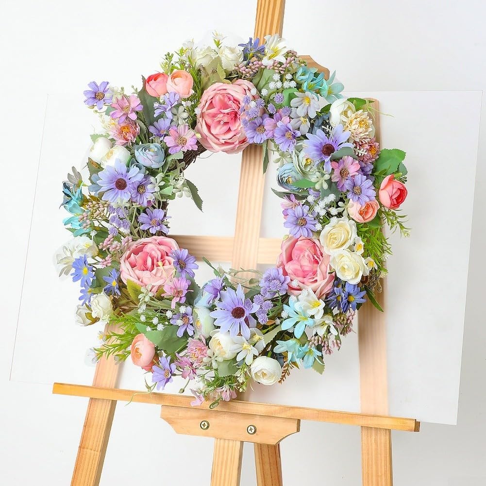 Künstlicher Seidenkranz mit elegantem Pfingstrosen- und Chrysanthemen-Arrangement, entworfen für Innenwand oder Tür