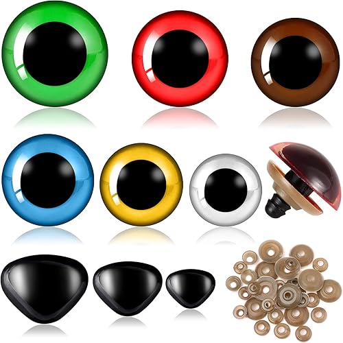 UPINS 180 piezas de ojos y nariz grandes de seguridad de 0.47 a 1.18 pulgadas con arandelas para ojos de animales de peluche Amigurumi, muñeca de
