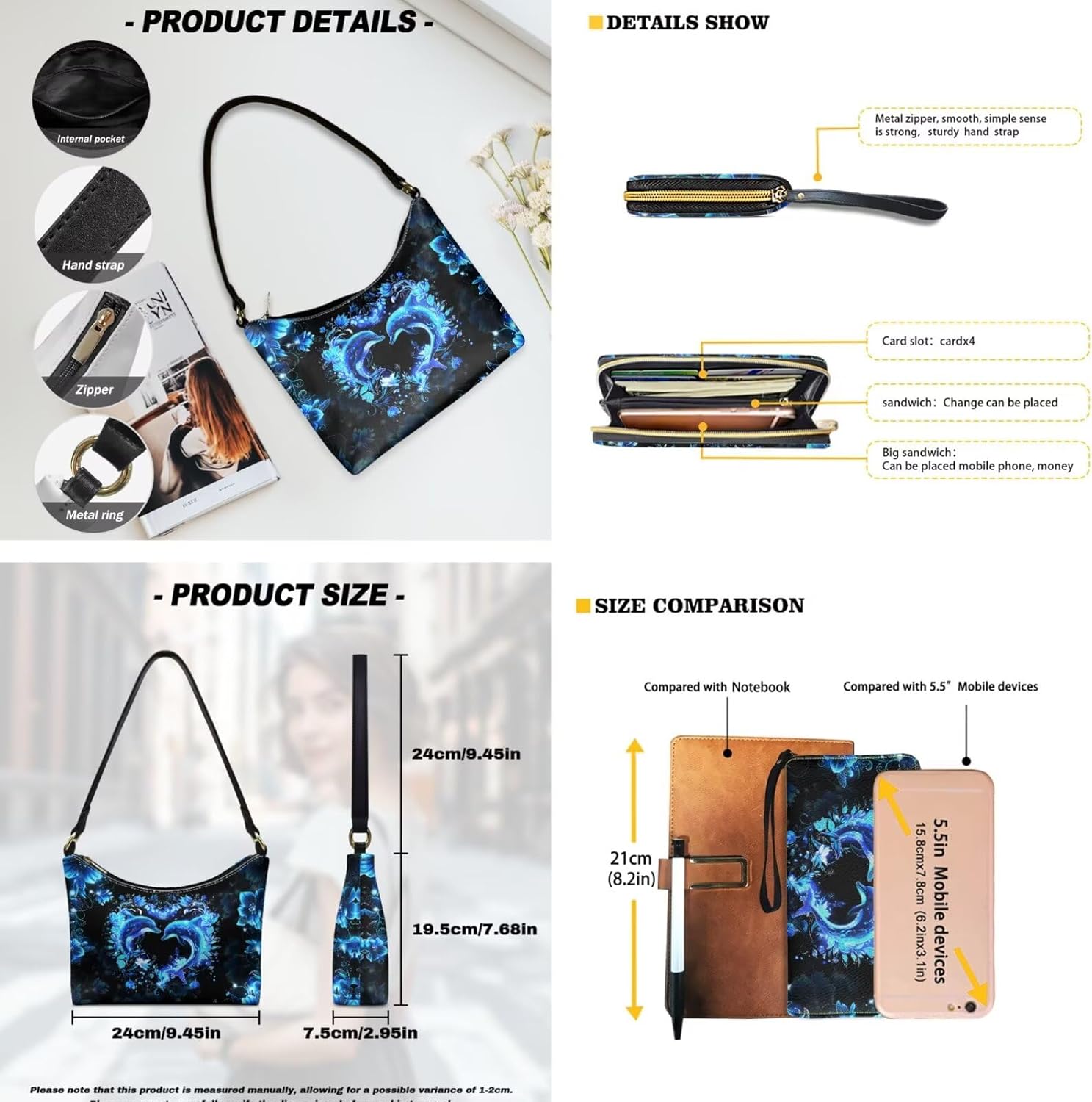 Lotusorchid Tote Top Handle Shoulder Bags Wallet Purse Set, 3 Pcs Satchel Purse Handbags with Matching Wallet Set for Women