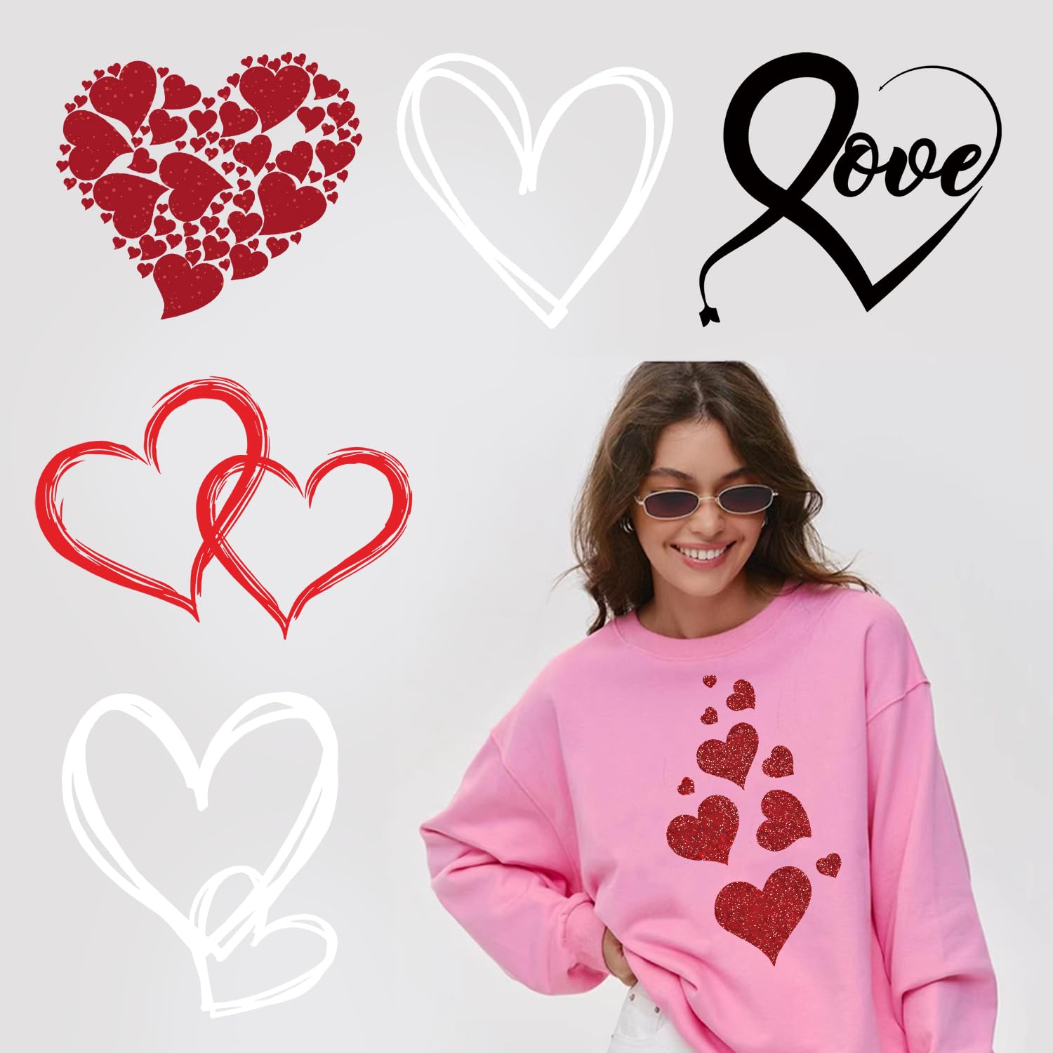 6 Sheets Valentines Iron on Transfers Patches for T-Shirts Heat Vinyl Transfer Stickers Valentines Red Love Heart Iron on Patches Decals Valentines