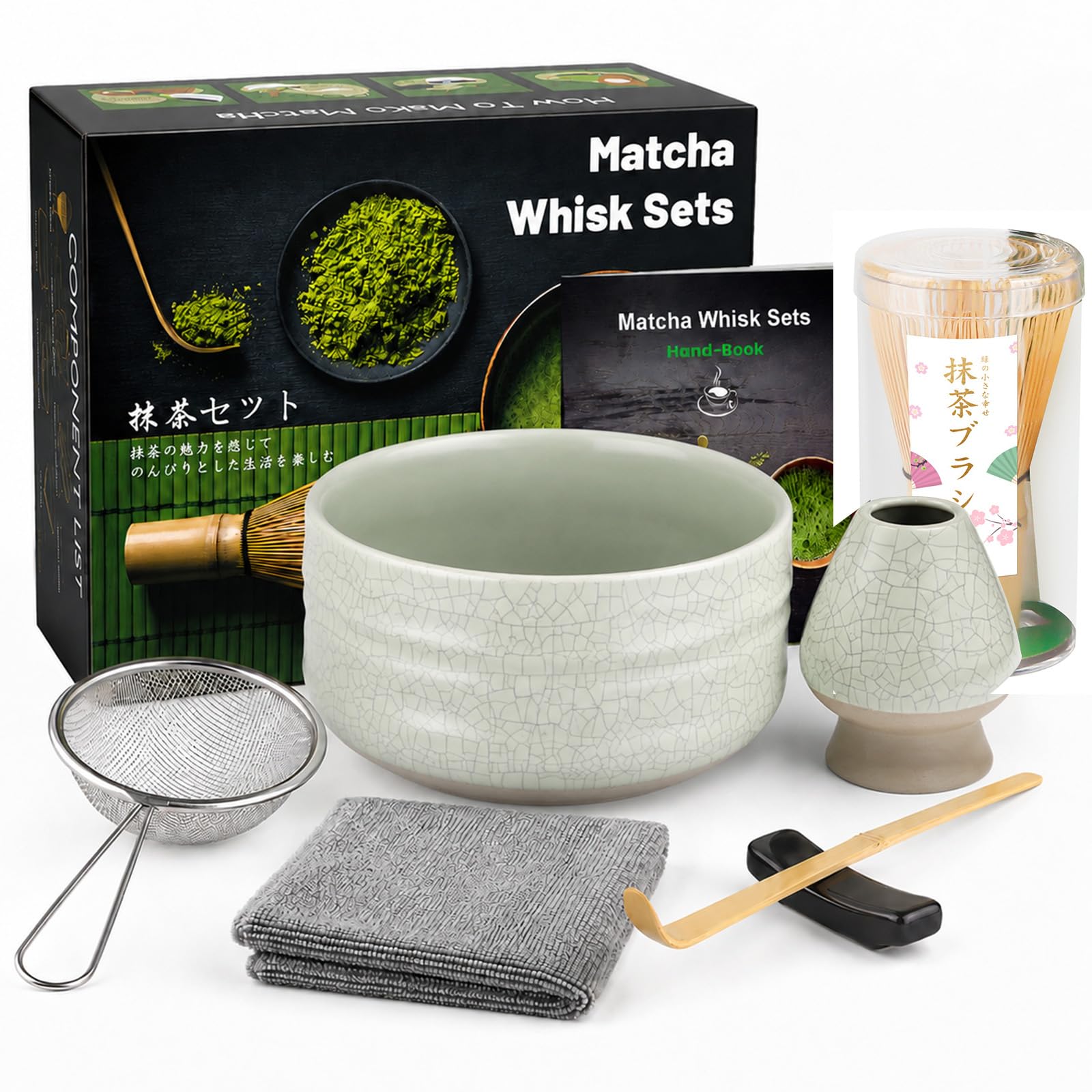 7‑Pcs Matcha Whisk Set, Grey‑Green Japanese Tea Ceremony Kit — image 1