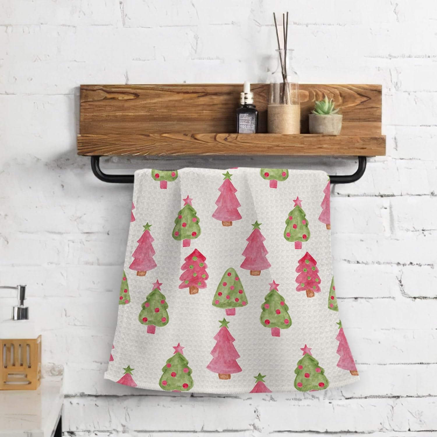 OHSUL Christmas Kitchen Towels - Pink Christmas Tree Holiday Decorative Towels for Kitchen & Bathroom - Winter Decorations - 16x24 Inch - Image 3