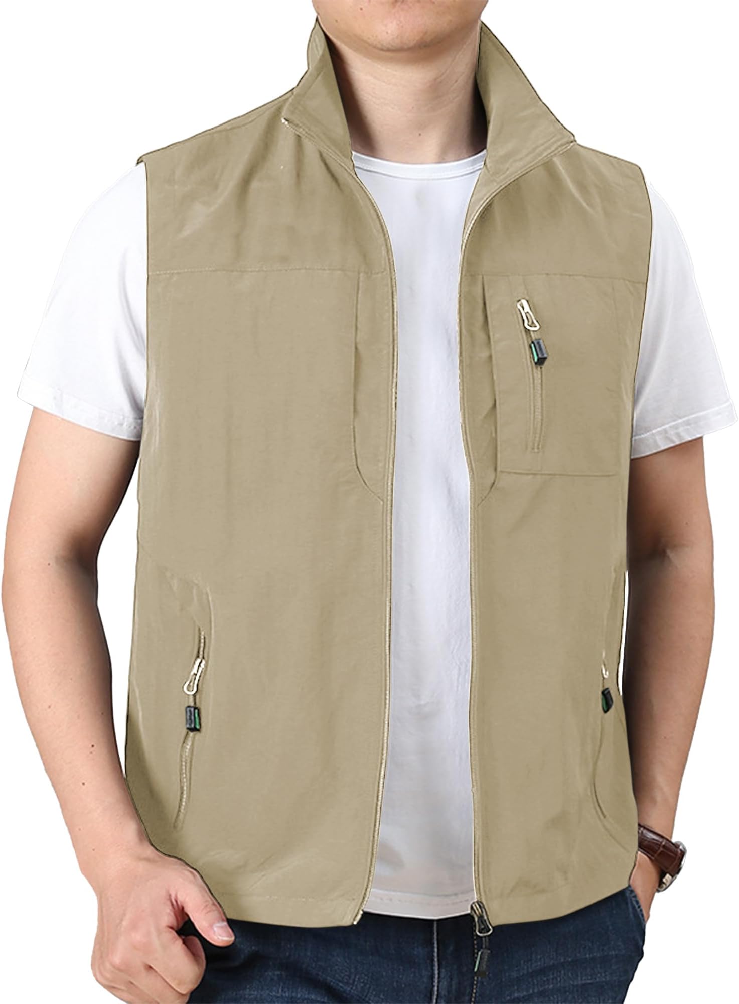 Hixiaohe Mens Lightweight Vest Summer Casual Outdoor Vest Utility Travel Golf Work Zip Sleeveless Jacket with Pockets