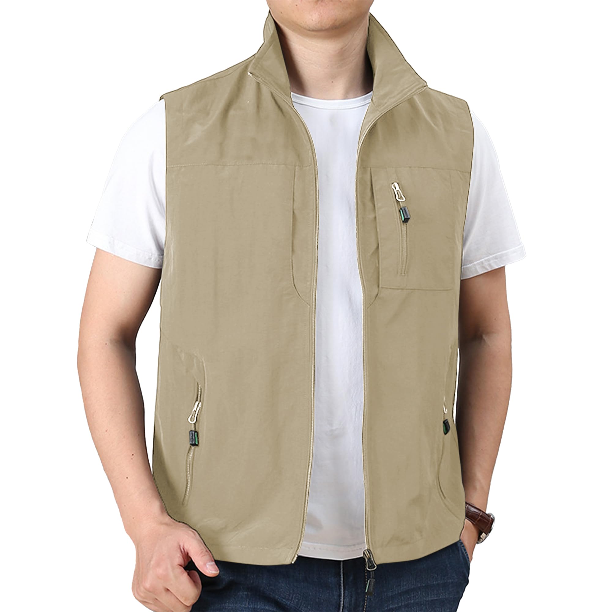 Hixiaohe Mens Lightweight Vest Summer Casual Outdoor Vest Utility Travel Golf Work Zip Sleeveless Jacket with Pockets