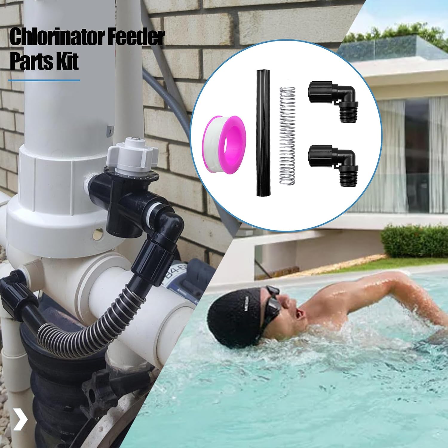 Chlorinator Parts Compatible with Pentair Rainbow Auto Feeder/Chlorinator 320 and 322 Replaces R172272 (1/2-inch NPT 90-Degree Tube Connector) R172091 (5/8" OD Tube) R171097 (Tube Support)