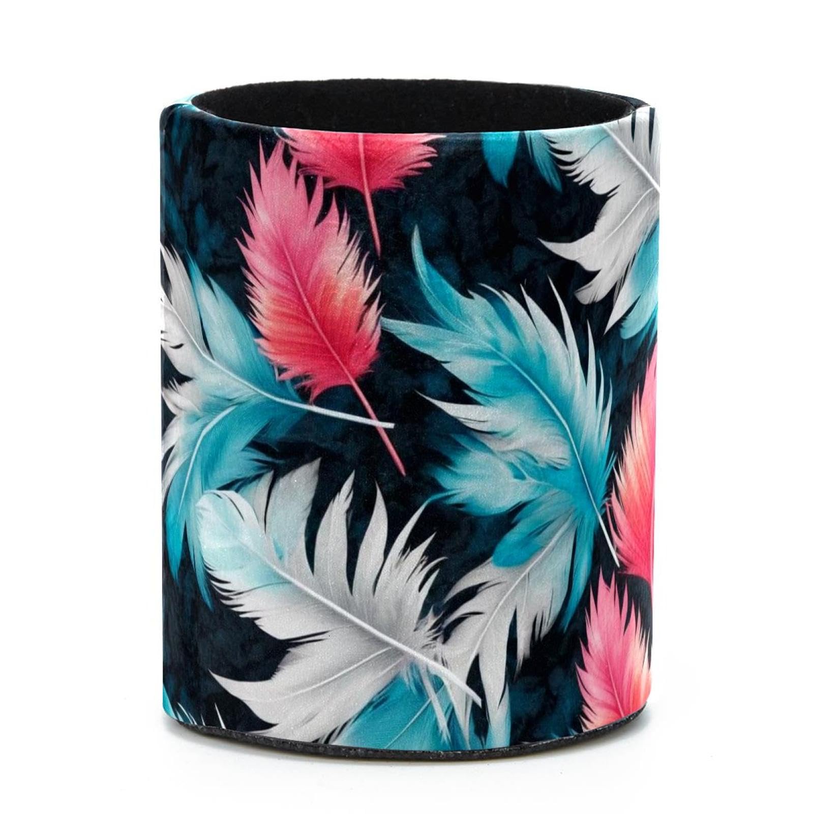 VAPOKF Round Pencil Holders for Desk, Colorful Feathers Pen Holders Pen Pot Makeup Brushes Storage Desktop Stationery Supplies Organiser for Home Office