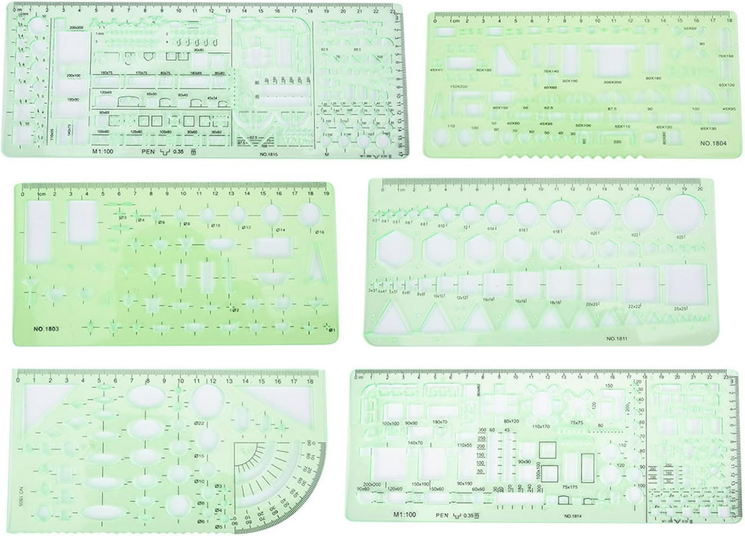 Multifunctional Architecture Drawing Template Ruler Kit - 7 Design Options for DIY Painting and Drafting ((No. 3) 6-piece Set)