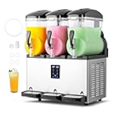 ROVSUN 12 Gallon/45L Commercial Slushy Machine Margarita Machine, 15L X 3 Tanks Slushie Machine Frozen Drink Machine Efficient Cooling Stainless Steel for Home Restaurant Bar Party Cafes 110V/60HZ