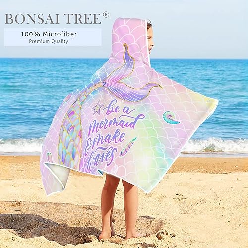 Miniatura 6 de AWEHIRU - Toalla de playa de sirena, toalla de sirena para niñas con capucha, toalla con capucha de cola de sirena para niños, 30 x 50 pulgadas,