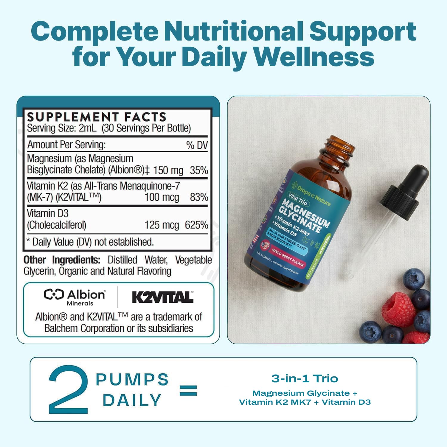 Drops Of Nature Magnesium Glycinate with Vitamin D3 K2 - Mixed Berry, 60 mL — Amazon image 4