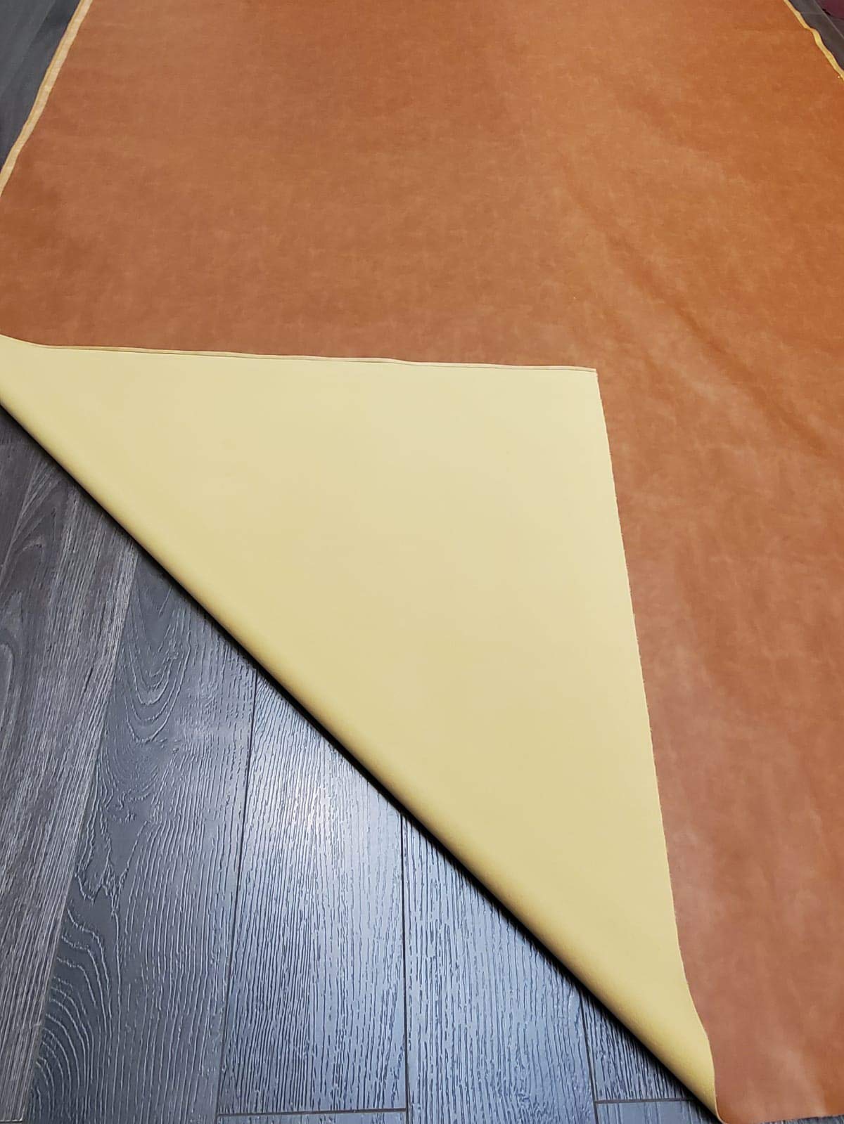 NAT Leathers Tela | Piel sintética vegana suave de 2 tonos marrón coñac (aprobado por Peta vegano) | 2 yardas (72 x 54 pulgadas) cortado por yarda | Tapicería de vinilo de napa suave de 0.9 mm | 72 x