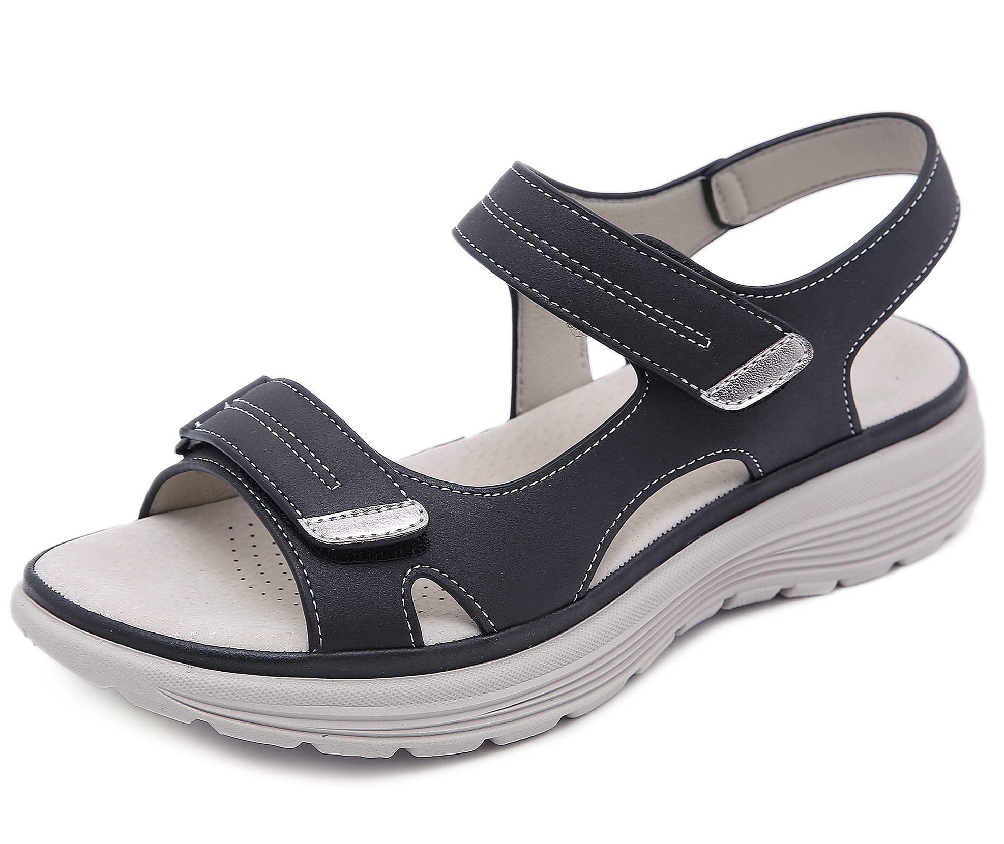 SMajong Sandali Ortopedico con Adjustable Strappo Estivi Leggere Comode in Cuoio Artificiale con Zeppa Vintage Moda Scarpe Versatili, 35-42 EU