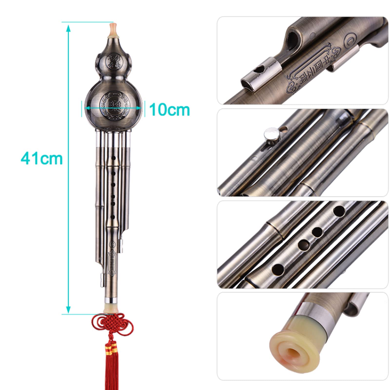 TsoLay Flauto principiante Metallo Hulusi Cinese Tradizionale Hulusi C Chiave Flauto Strumento di Metallo Zucca Cucurbita Flauto Alluminio Rame Placcato Flauto Principiante Flauto Strumento Musicale