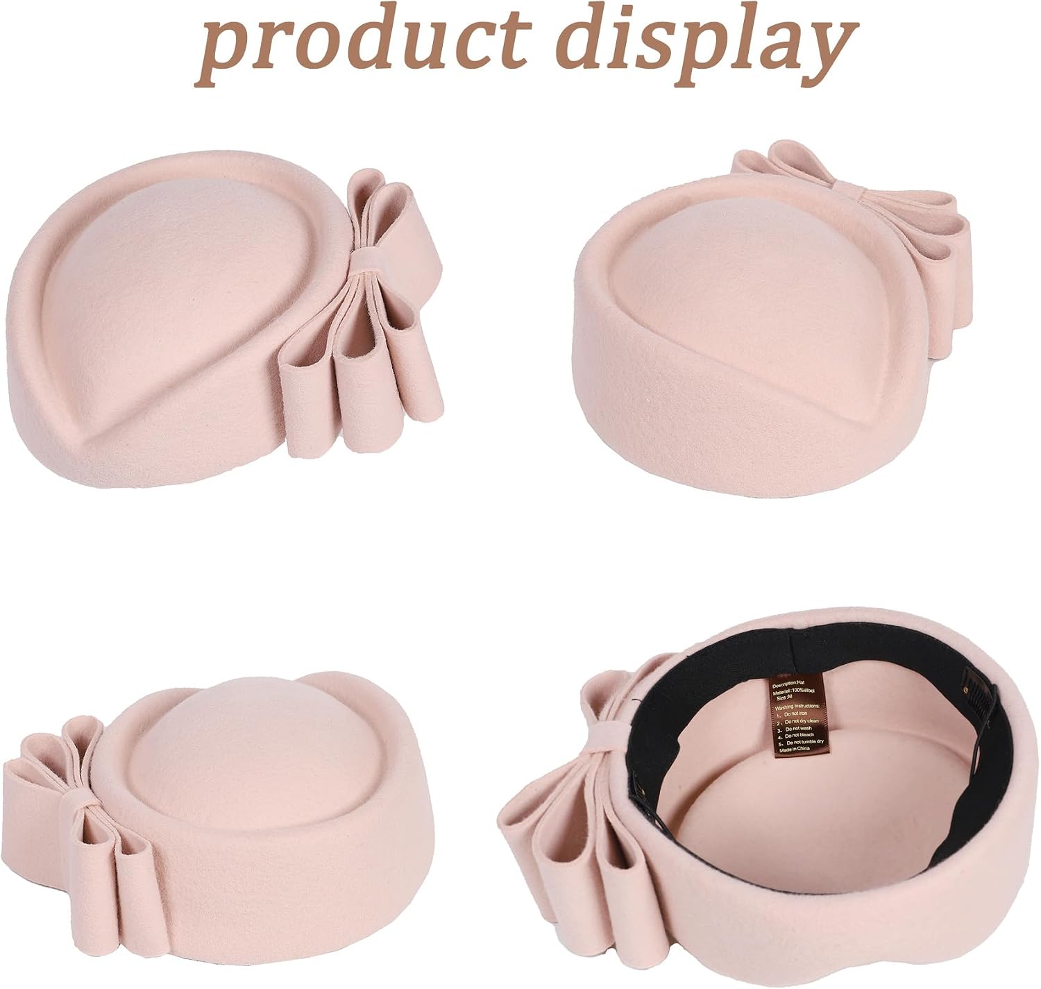 Vintage Wool Pillbox Hat Womens Dress Fascinator with Bow Formal Church Wedding Teardrop Hat