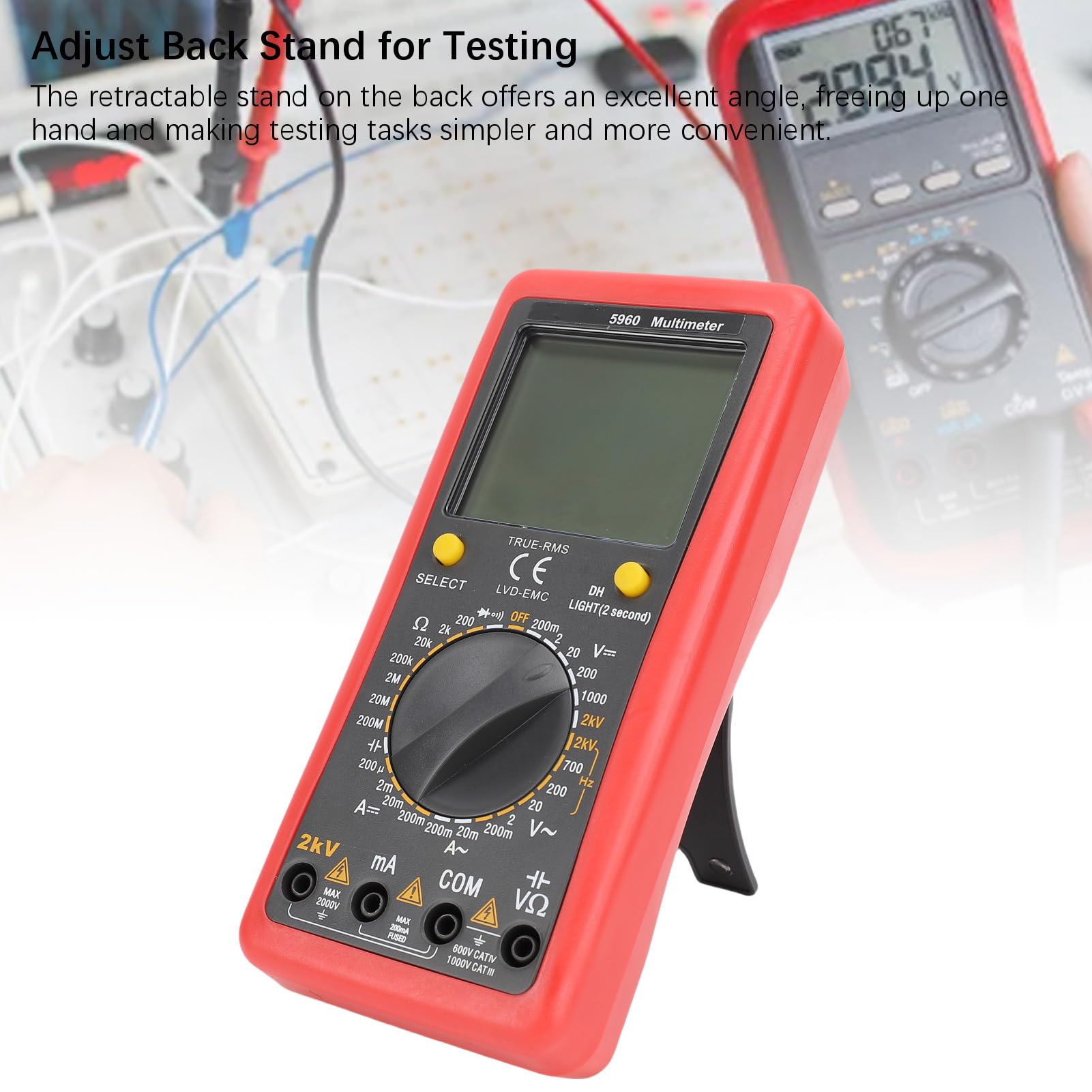 Multimetro Digitale, 2000v 200MA 20MΩ Tester di Tensione Professionale con Voltmetro CC CC, Misura Accuratamente la Tensione, la Corrente, la Resistenza, la capacità e il Dioodo