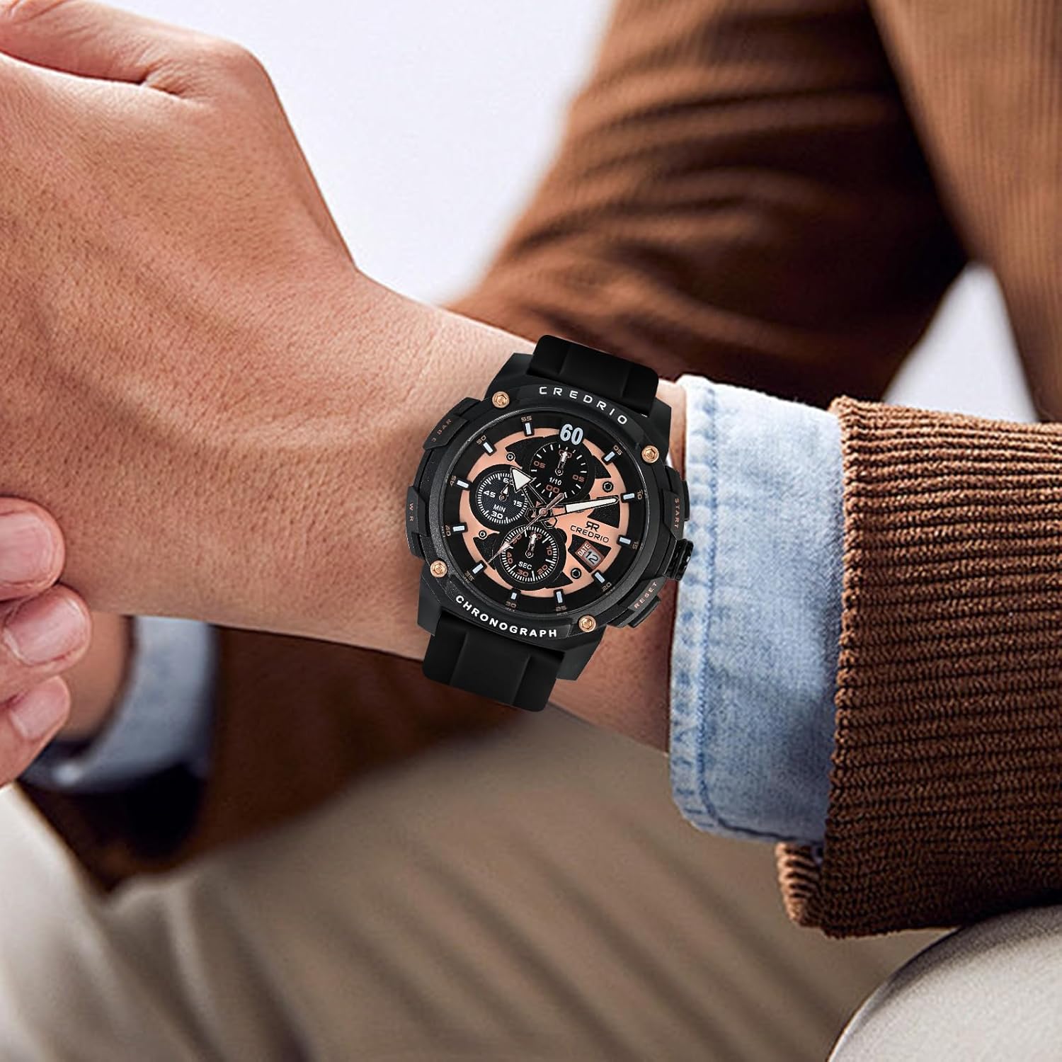 Men's Fashion Watch Silicon Band Business Quartz Watches Luxury Waterproof Luminous Analog Display with Date Chronograph Multifunctional Watch